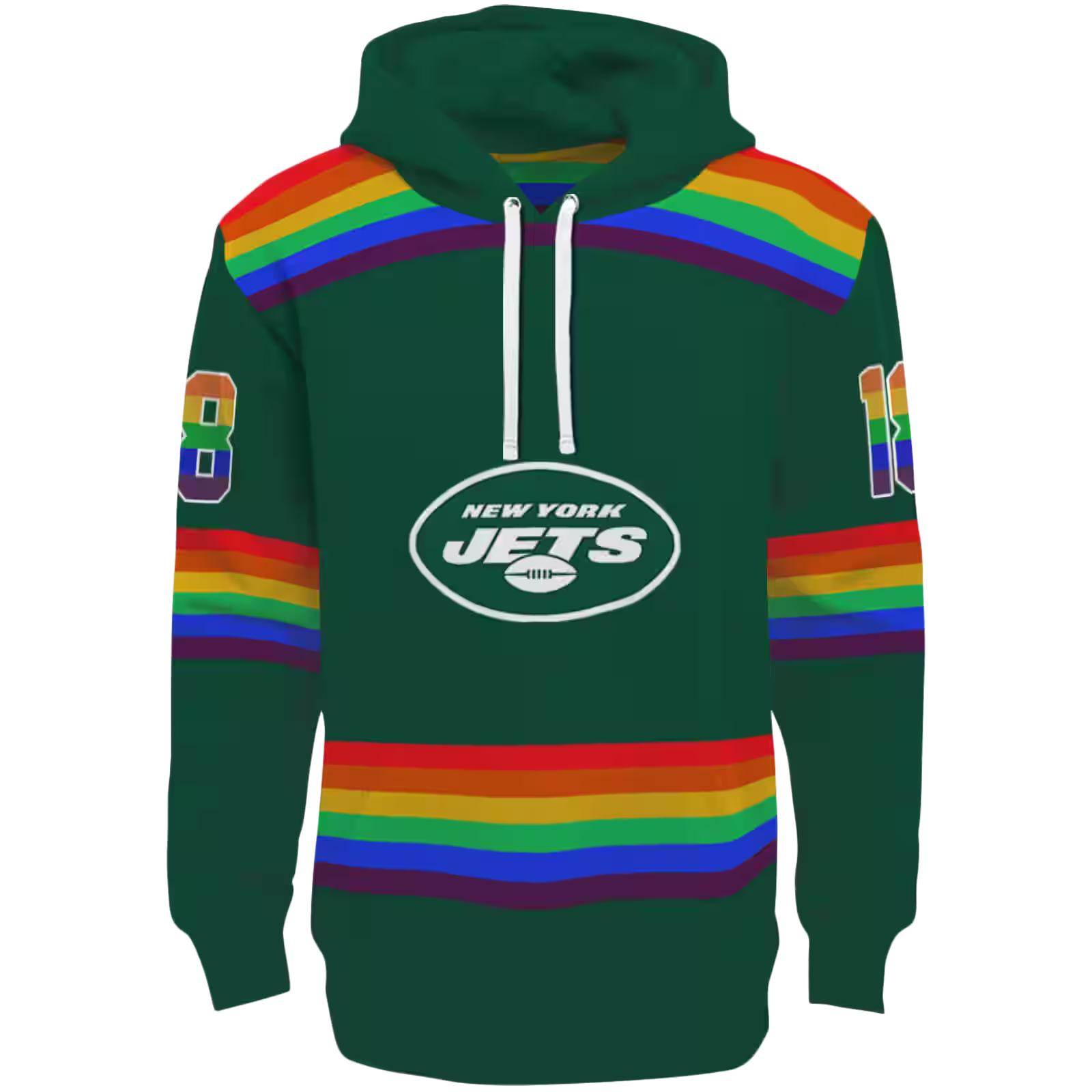 Custom New York Jets Rainbow Stripes Green Hoodie