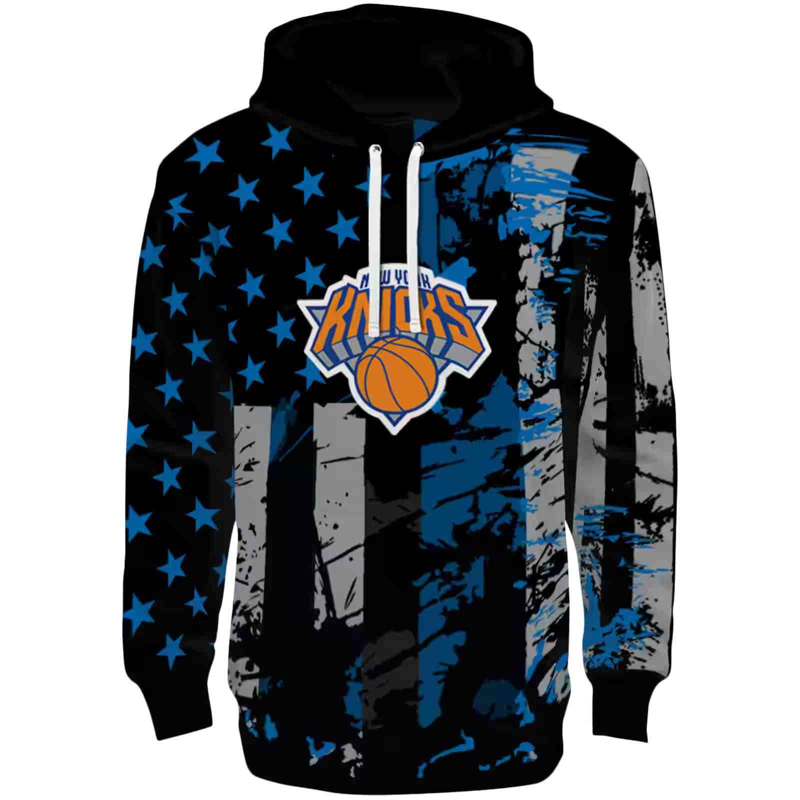 Custom New York Knicks Distressed Flag Blue Black Hoodie