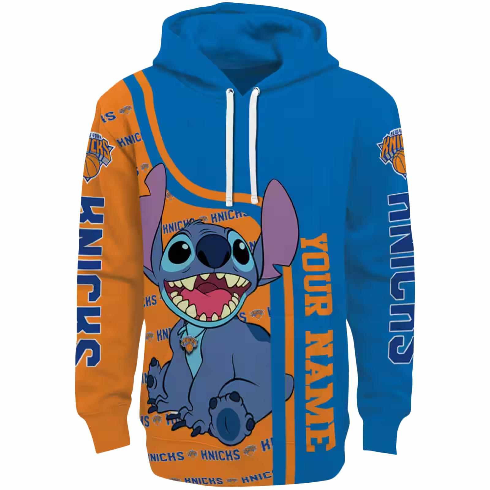 Custom New York Knicks Stitch Blue Hoodie