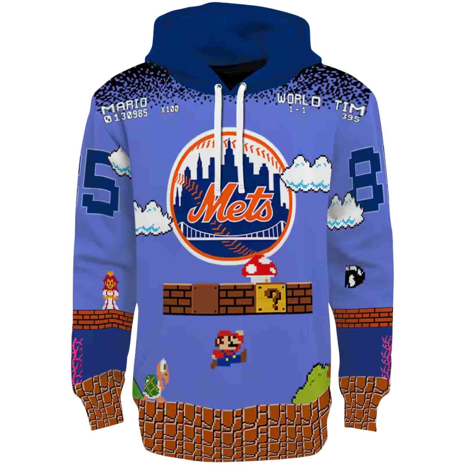 Custom New York Mets Mario Blue Black Hoodie