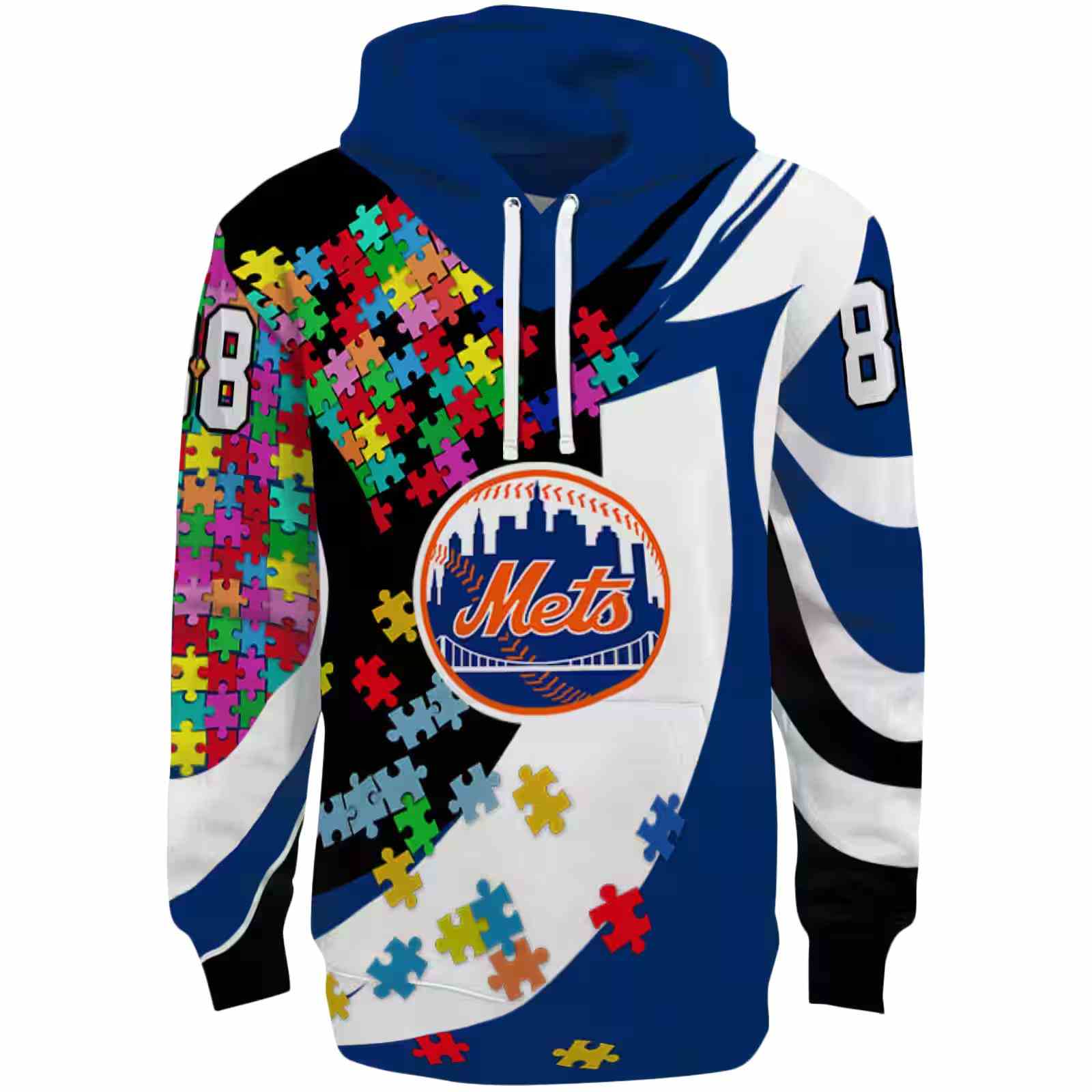 Custom New York Mets Puzzle Pieces Blue Hoodie