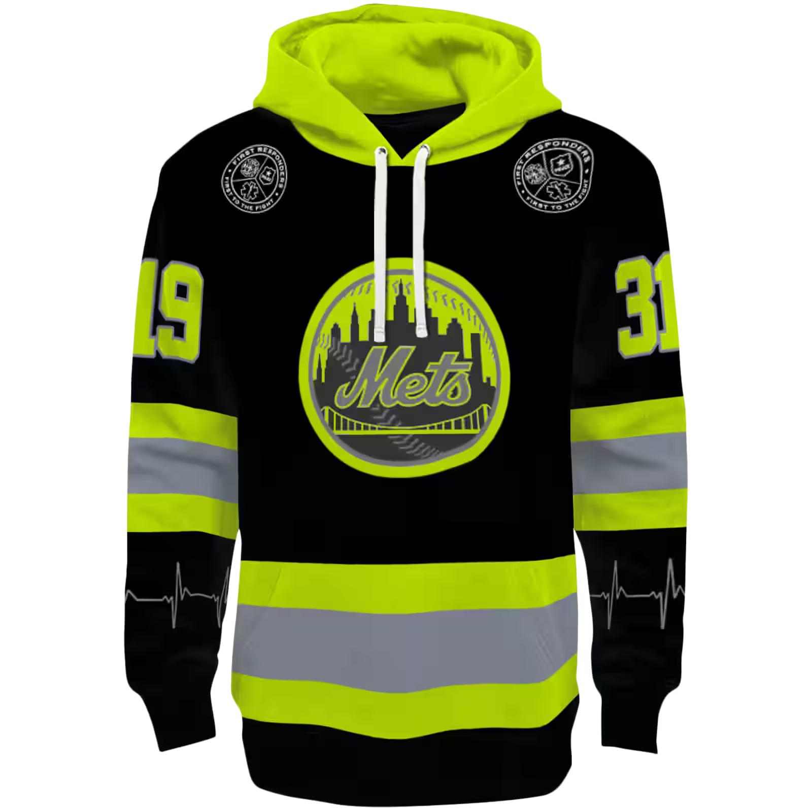 Custom New York Mets Safety Motif Black Neon Green Hoodie