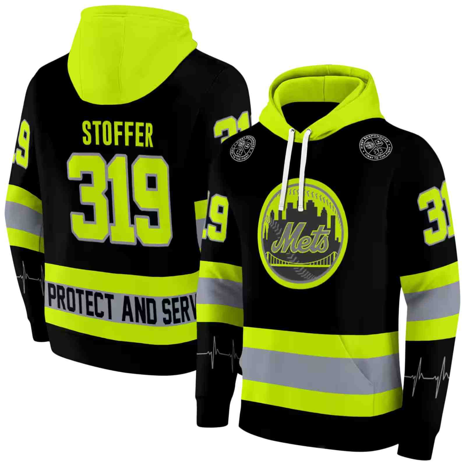 custom new york mets safety motif black neon green hoodie fashion forward