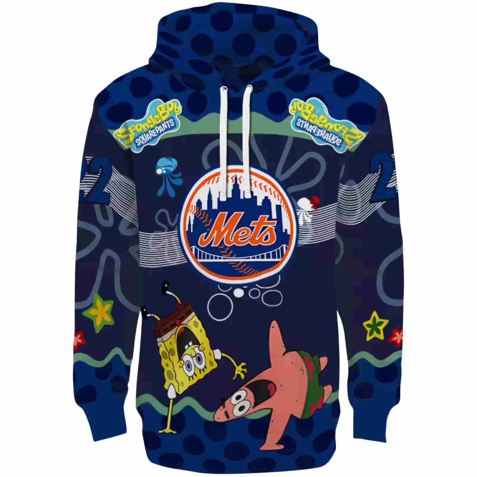 Custom New York Mets Spongebob Patrick Star Blue Navy Hoodie