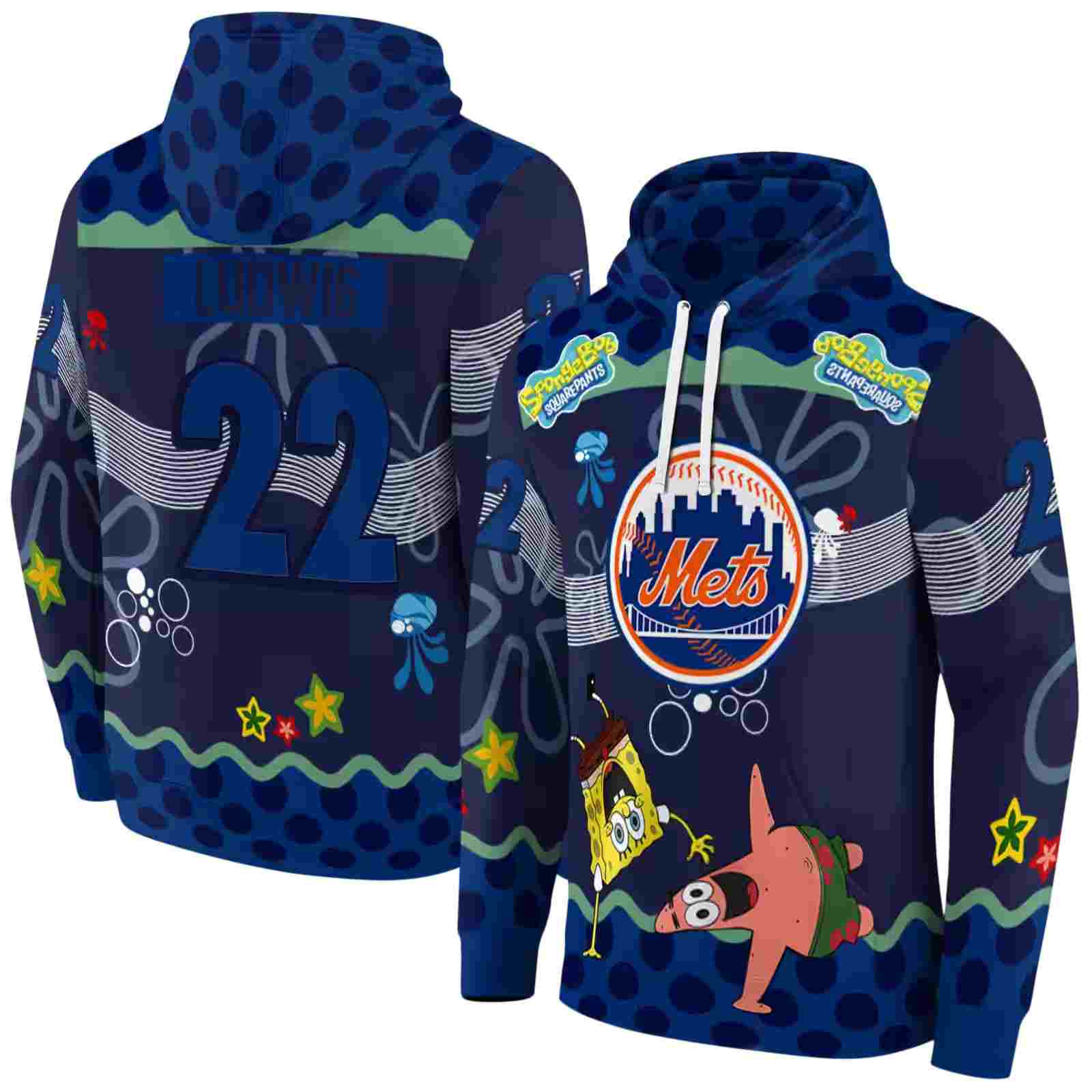 custom new york mets spongebob patrick star blue navy hoodie fashion forward