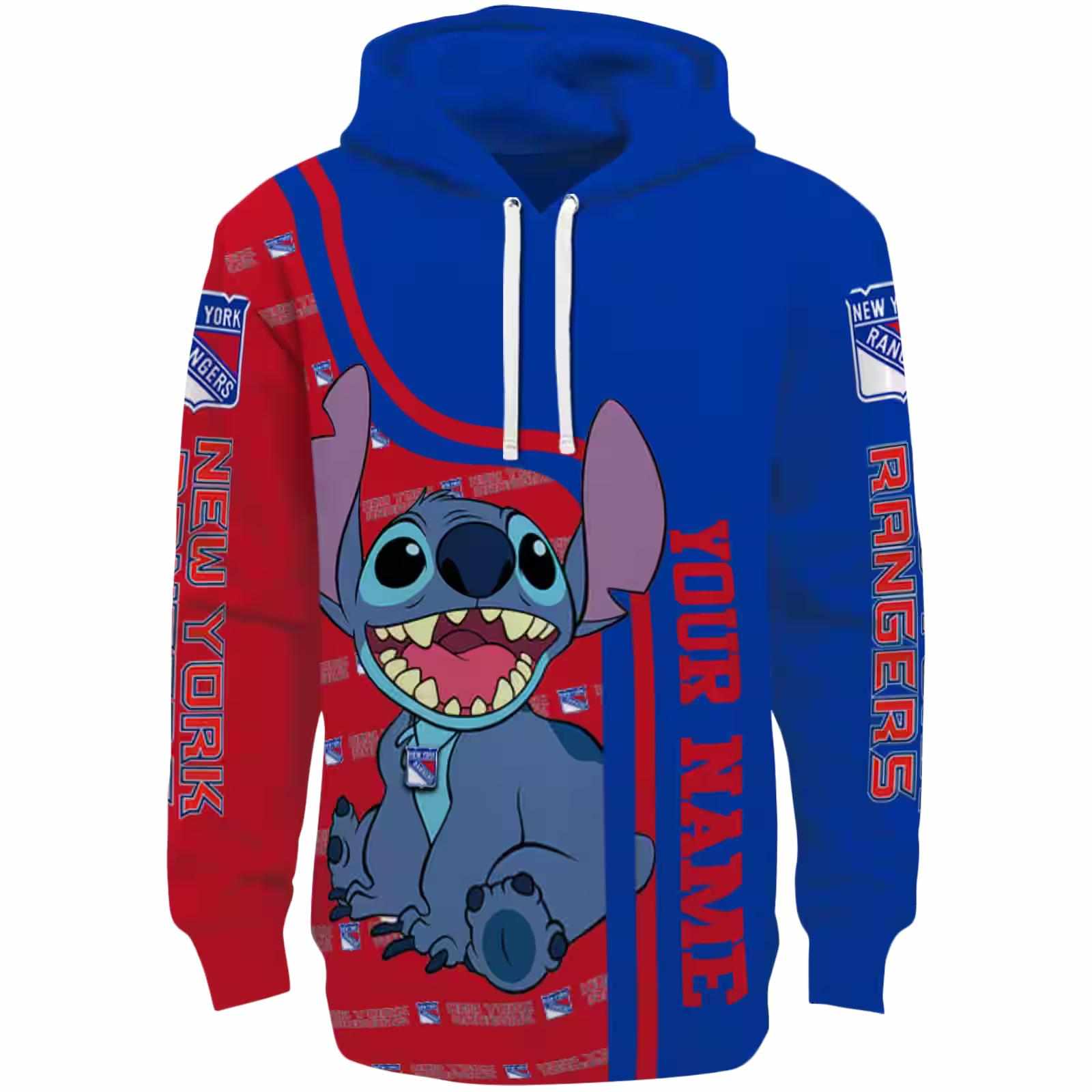 Custom New York Rangers Stitch Blue Hoodie