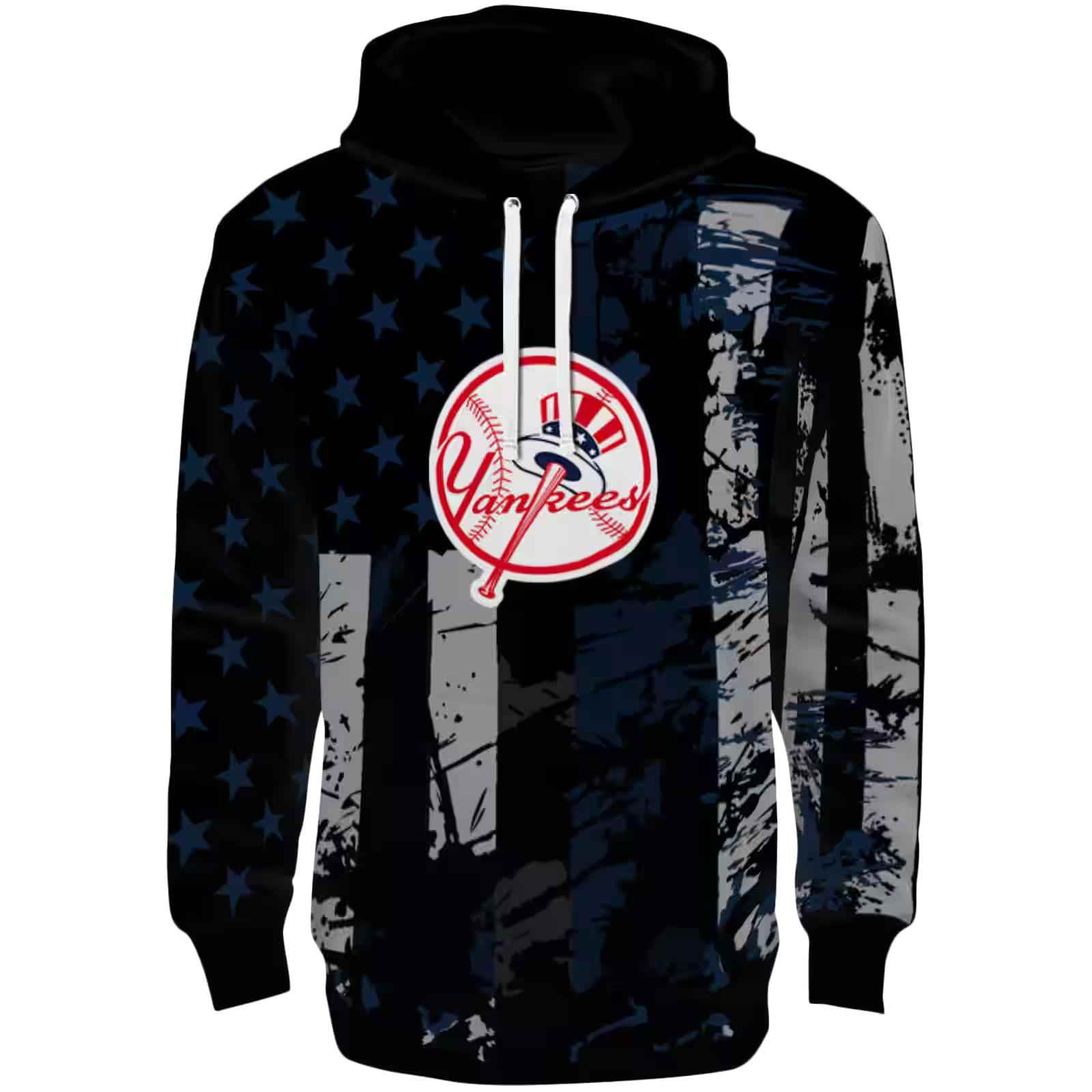 Custom New York Yankees Distressed Flag Navy Black Hoodie