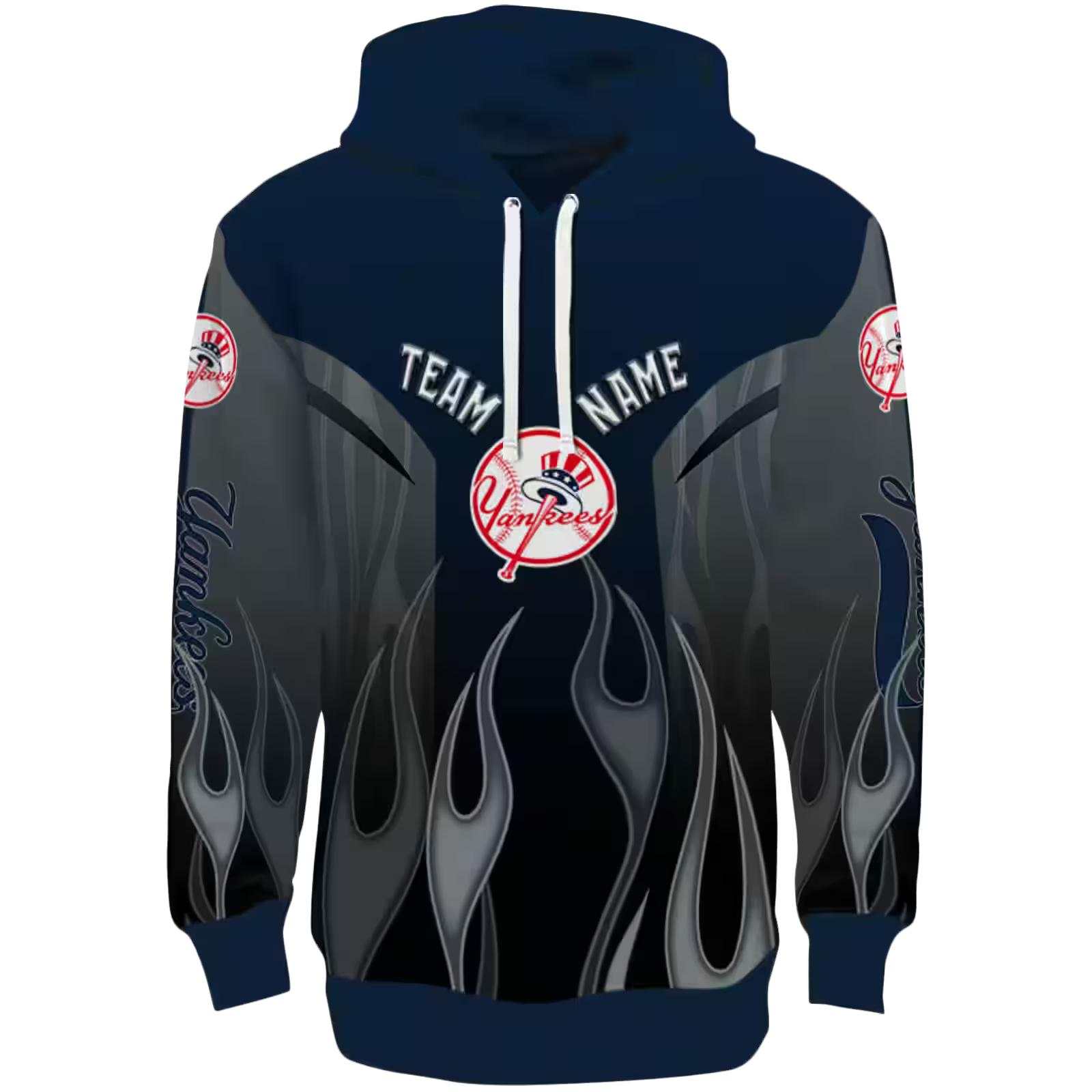 Custom New York Yankees Flame Design Navy Hoodie