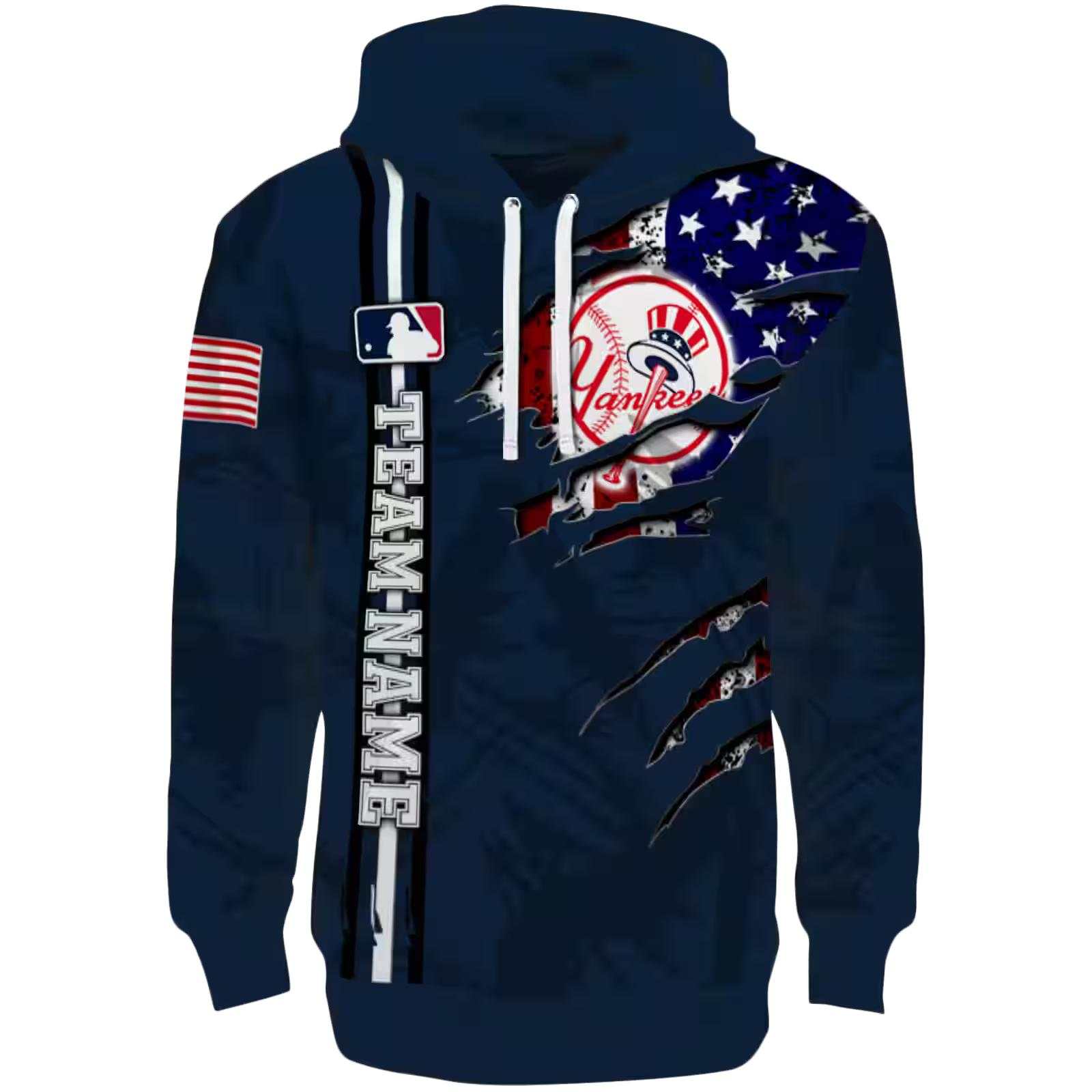 Custom New York Yankees Ripped Flag Navy Hoodie