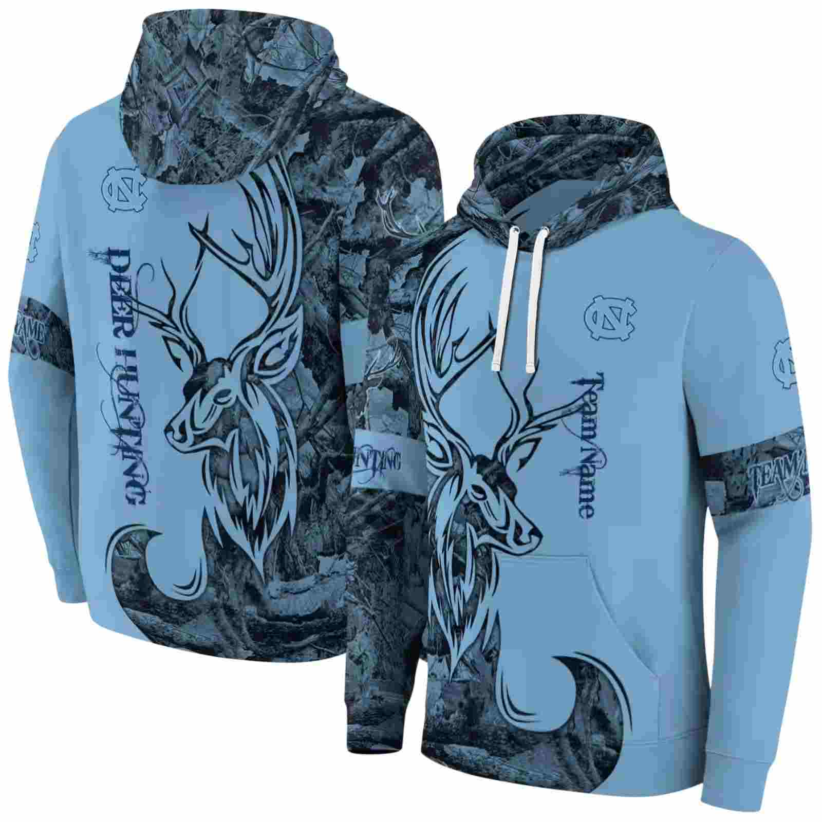 custom north carolina tar heels deer silhouette light blue hoodie fashion forward