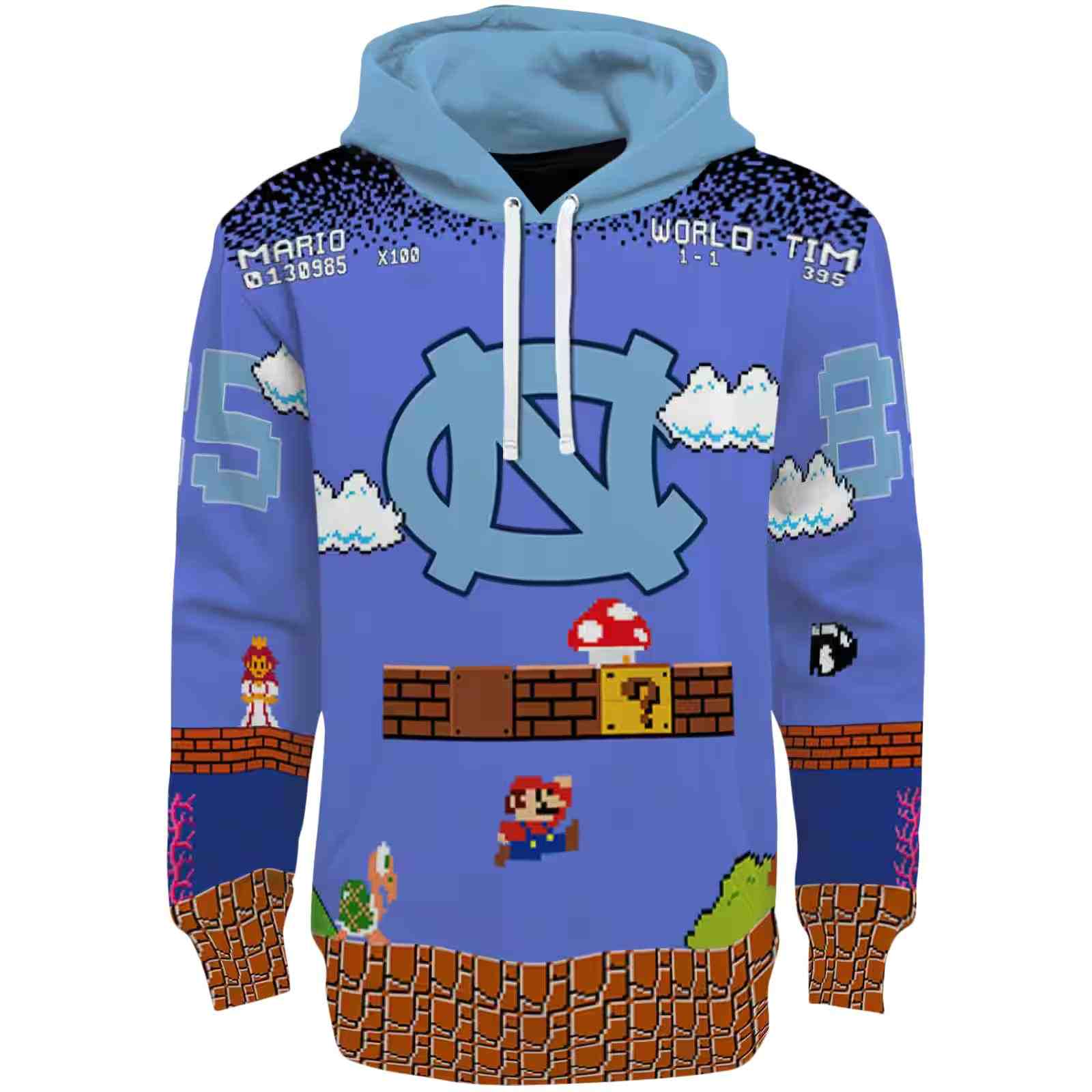 Custom North Carolina Tar Heels Mario Blue Black Hoodie