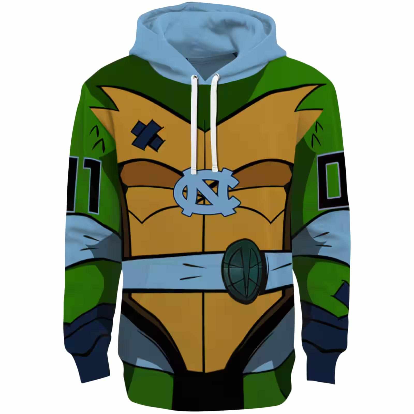 Custom North Carolina Tar Heels Superhero Armor Light Blue Green Hoodie