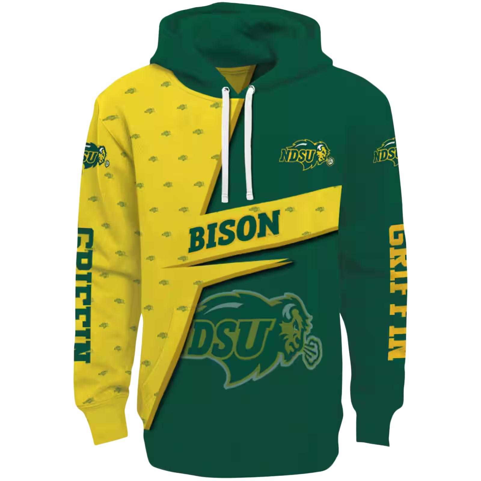 Custom North Dakota State Bison Abstract Shape Green Hoodie