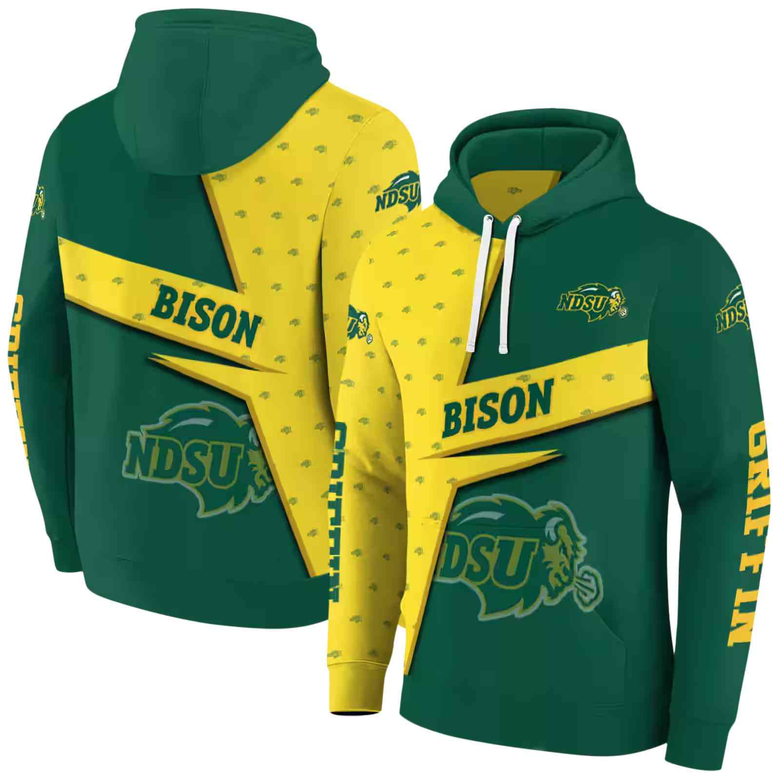 custom north dakota state bison abstract shape green hoodie fashion forward