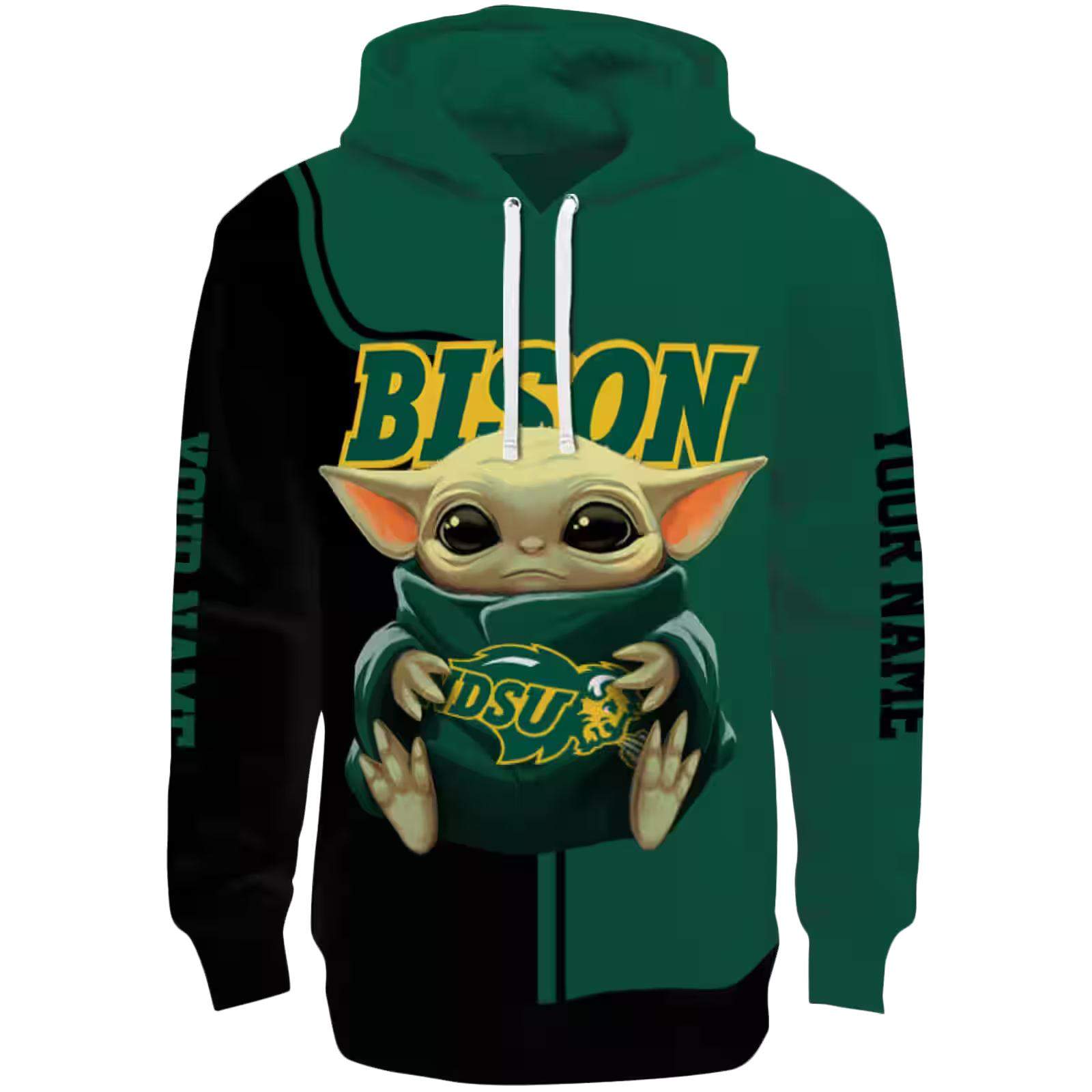 Custom North Dakota State Bison Baby Yoda Green Black Hoodie