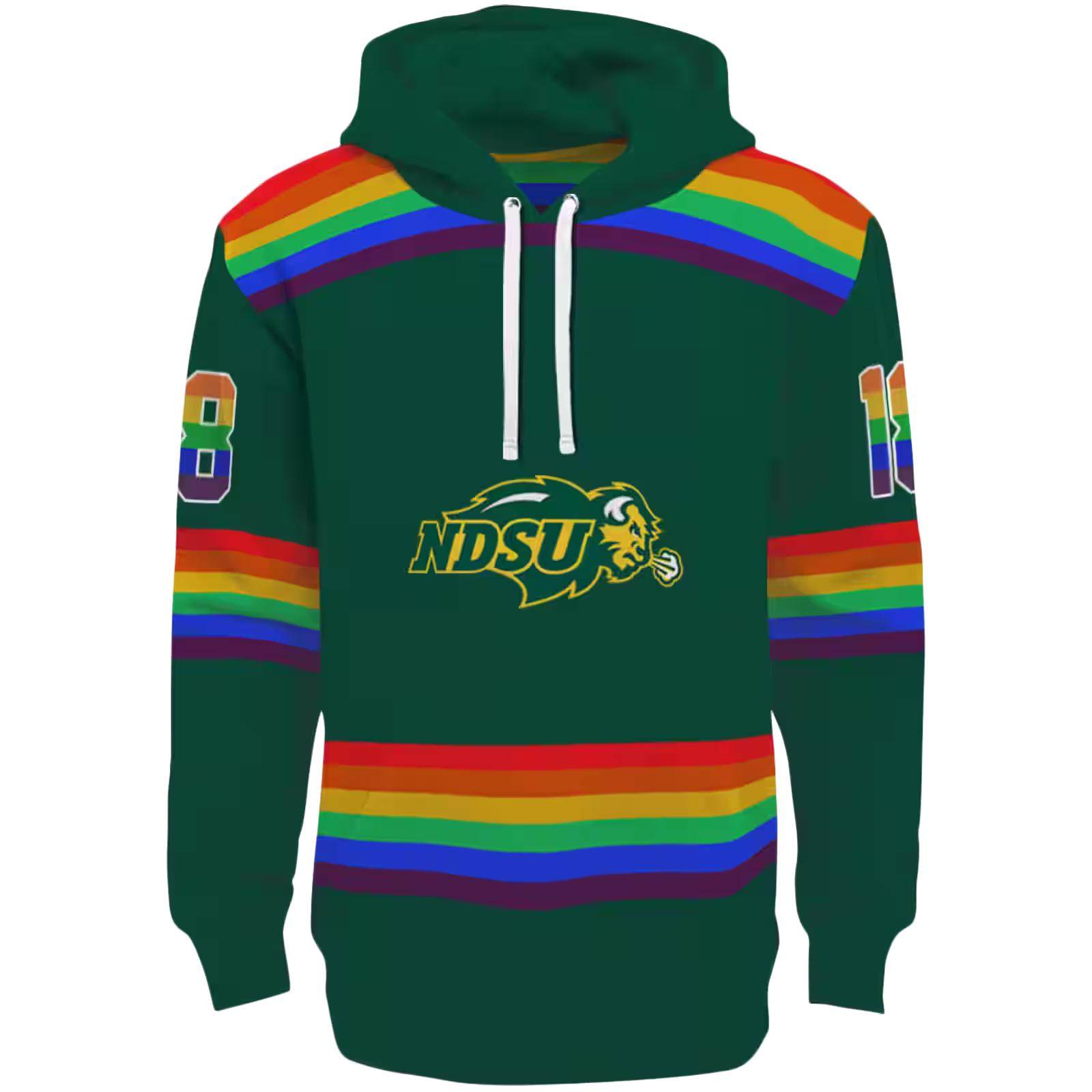 Custom North Dakota State Bison Rainbow Stripes Green Hoodie