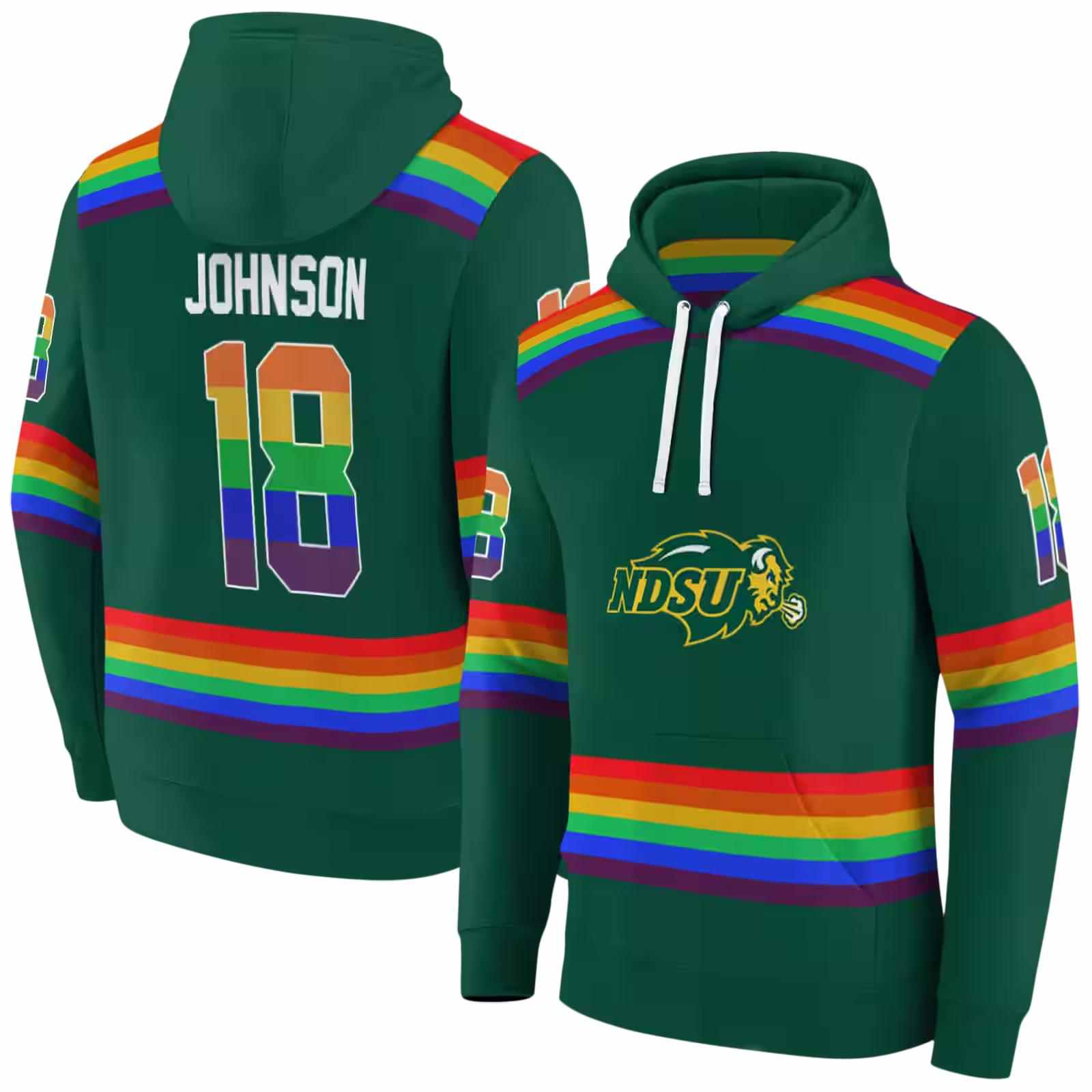 custom north dakota state bison rainbow stripes green hoodie fashion forward