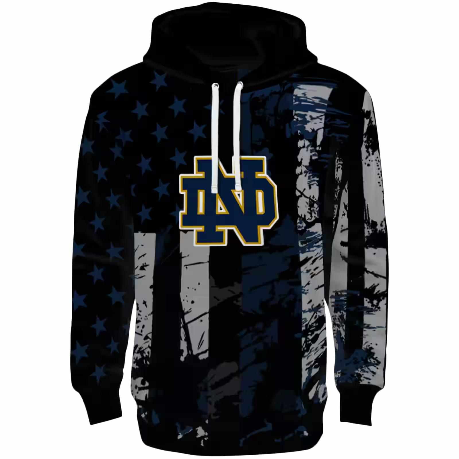 Custom Notre Dame Fighting Irish Distressed Flag Navy Black Hoodie
