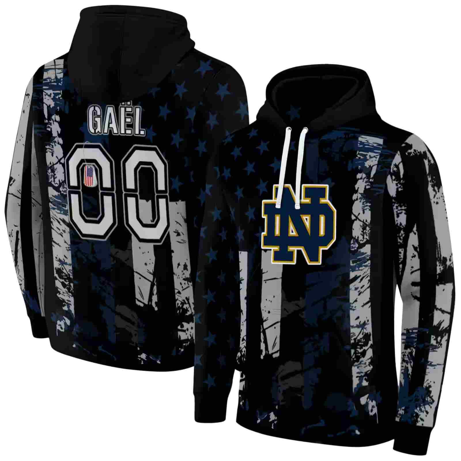 custom notre dame fighting irish distressed flag navy black hoodie fashion forward