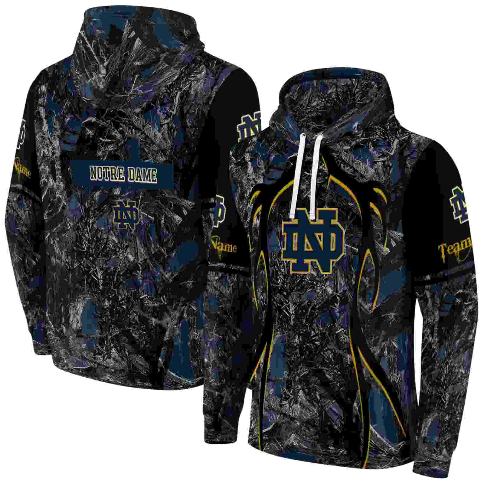 custom notre dame fighting irish hunting theme navy black hoodie fashion forward