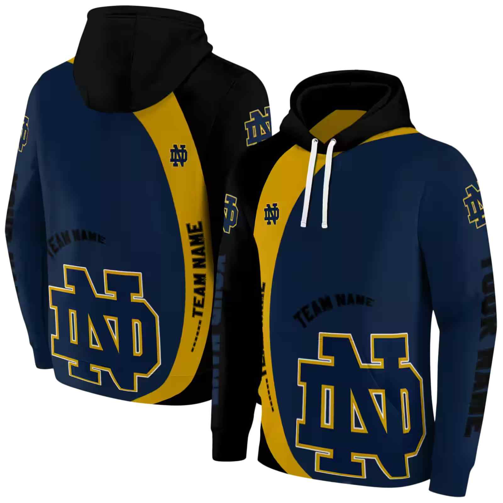 custom notre dame fighting irish minimalist design navy black hoodie fashion forward