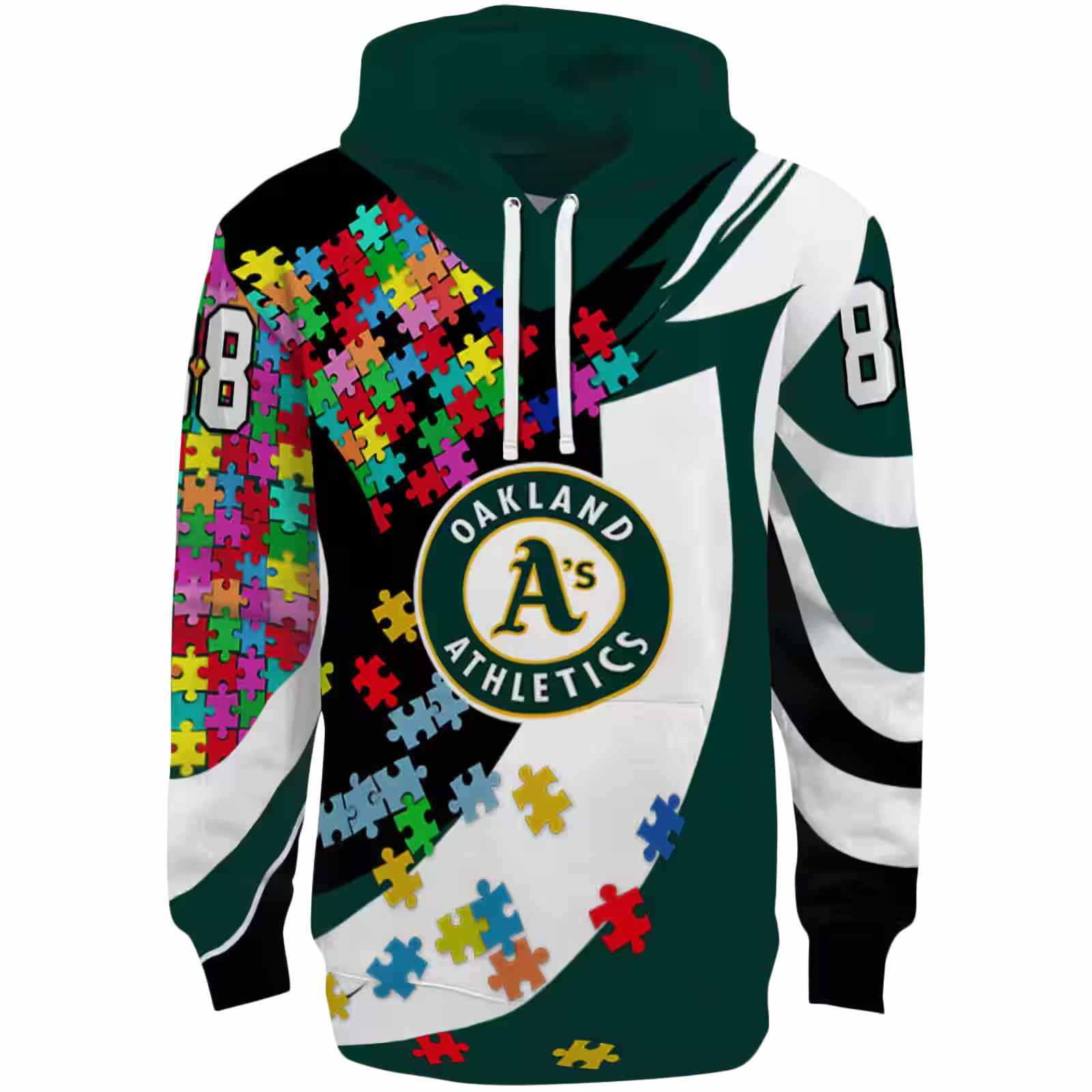 Custom Oakland Athletics Puzzle Pieces Green Hoodie