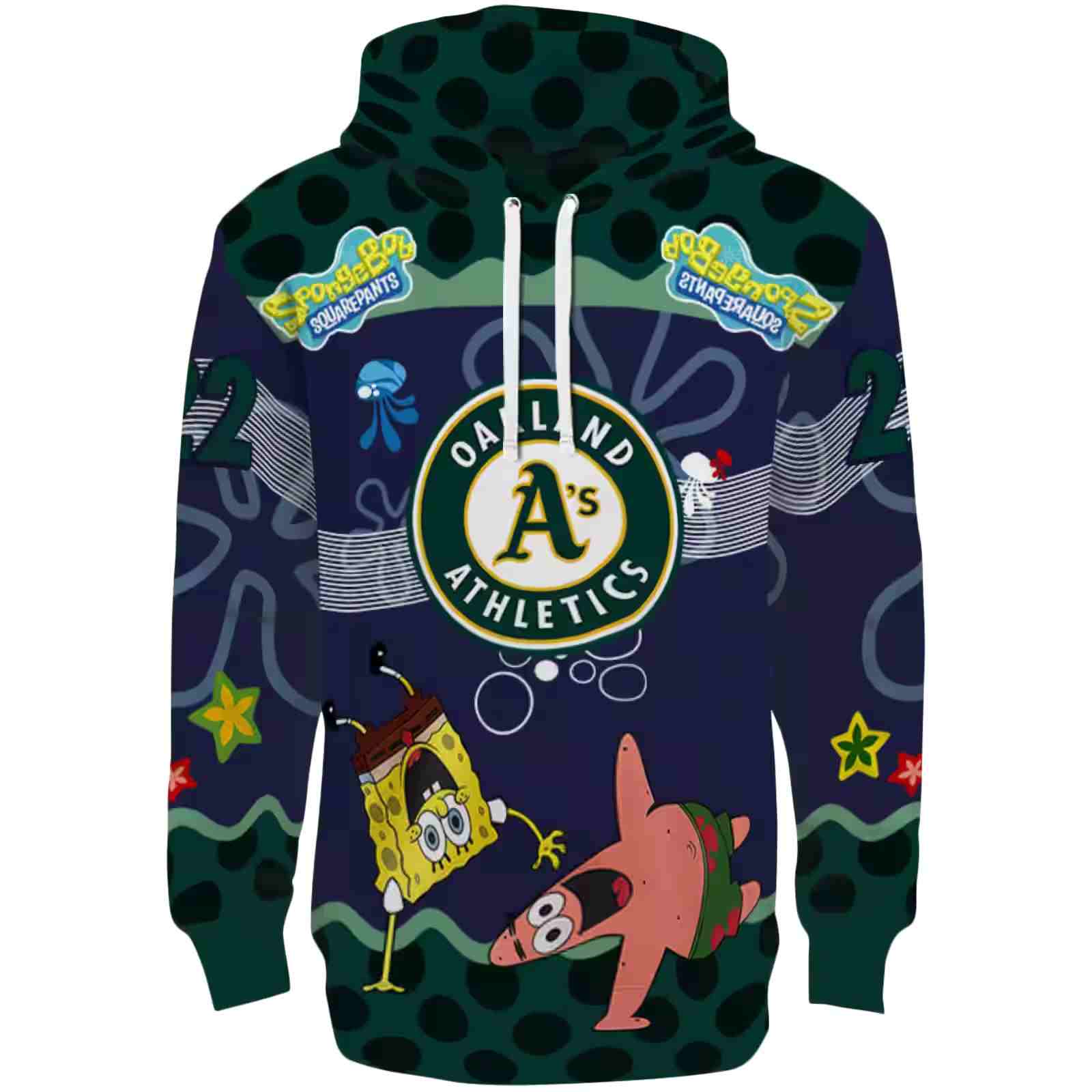 Custom Oakland Athletics Spongebob Patrick Star Green Navy Hoodie