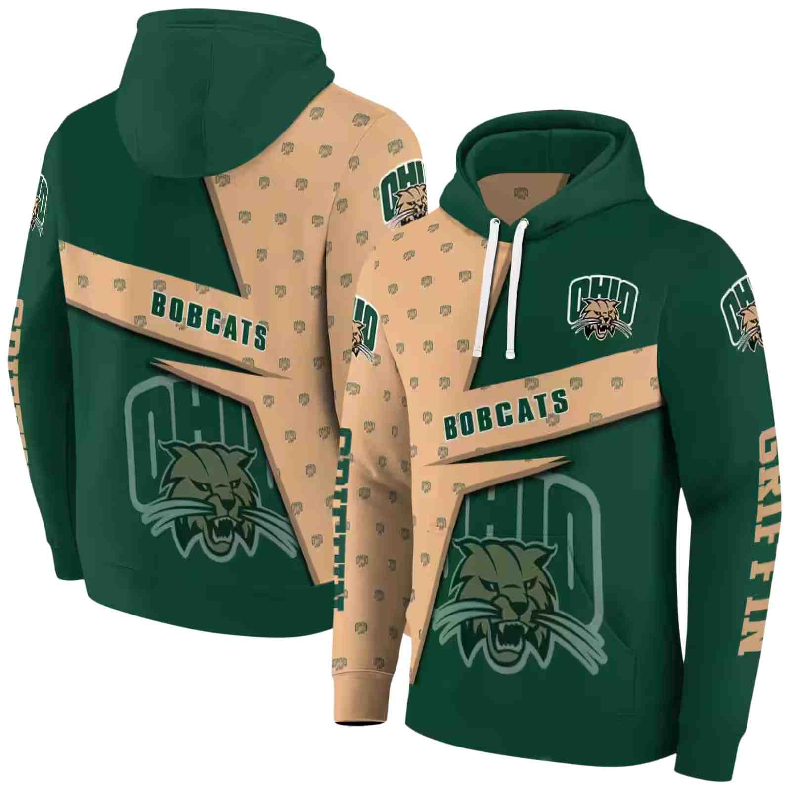 custom ohio bobcats abstract shape green hoodie fashion forward