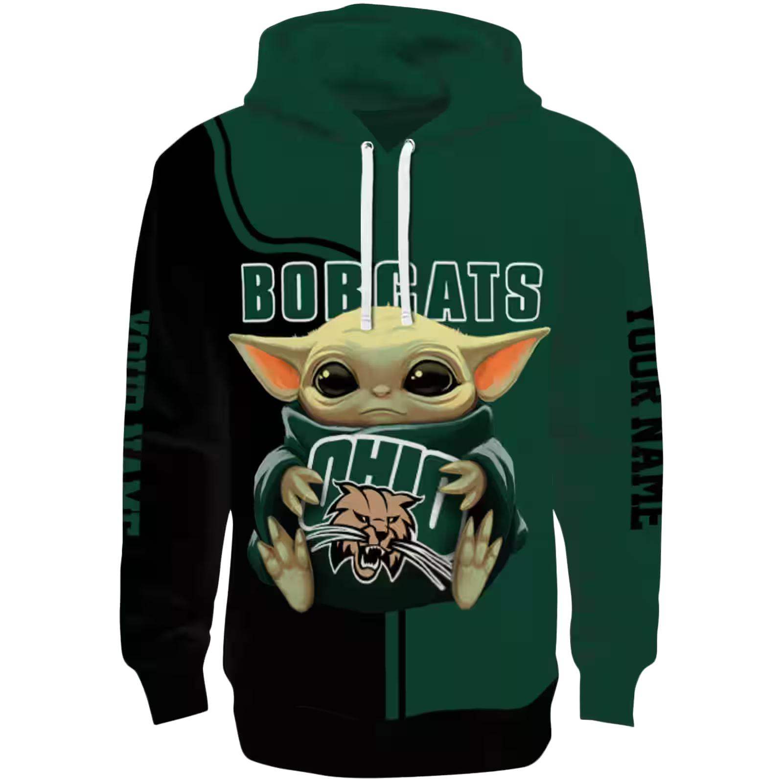 Custom Ohio Bobcats Baby Yoda Green Black Hoodie