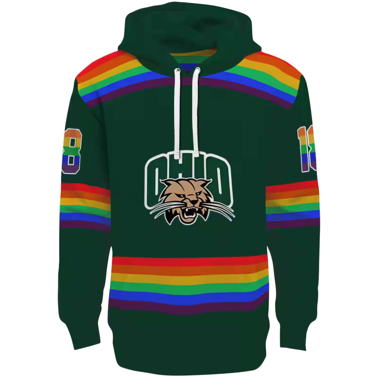 Custom Ohio Bobcats Rainbow Stripes Green Hoodie