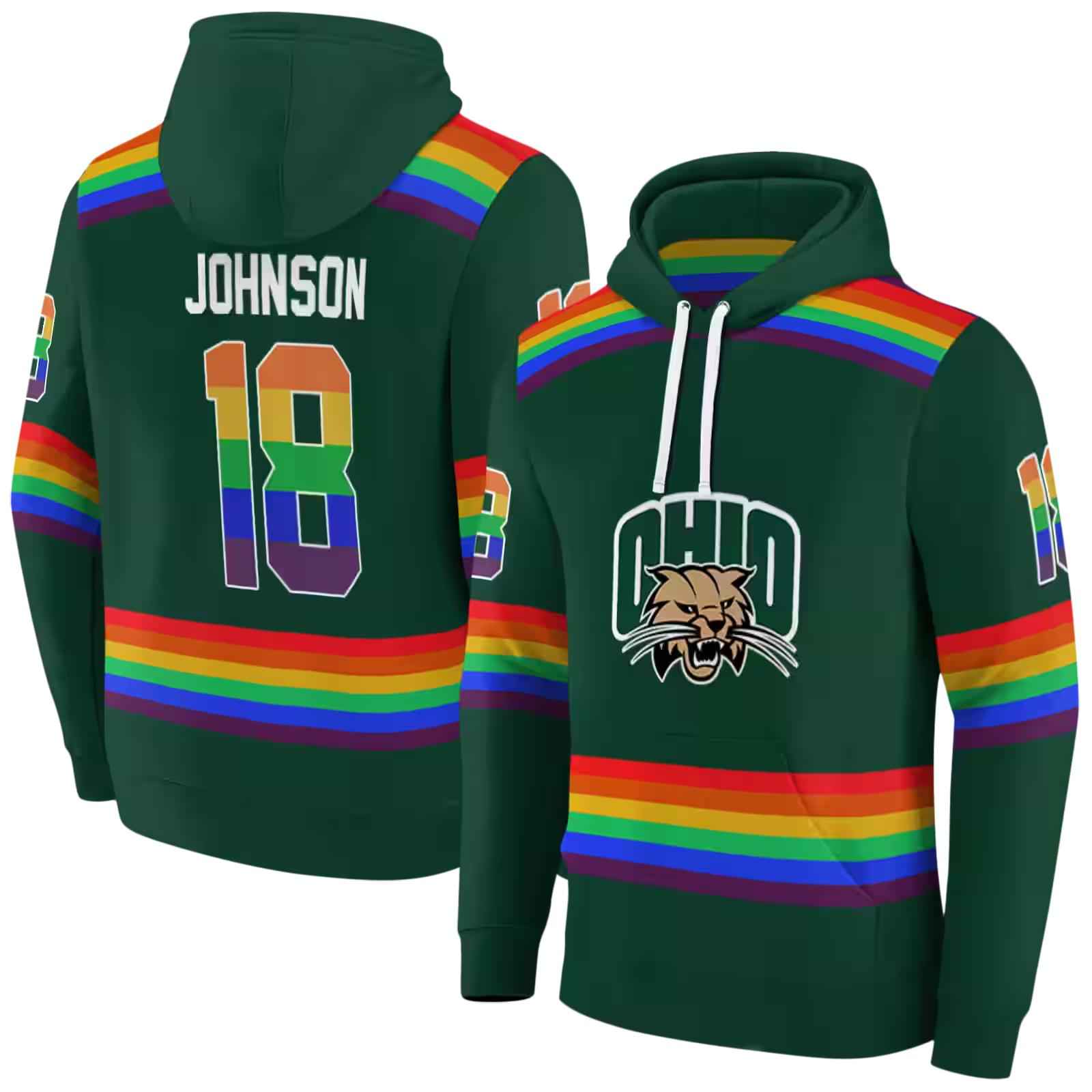 custom ohio bobcats rainbow stripes green hoodie fashion forward