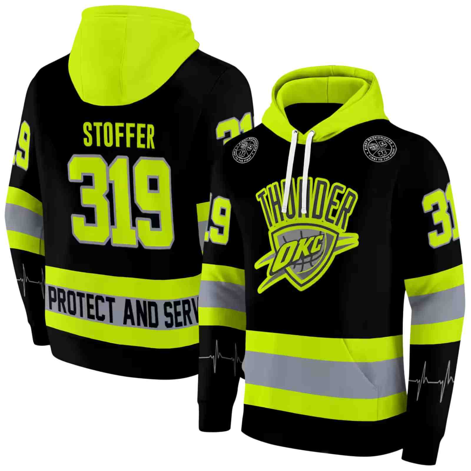 custom oklahoma city thunder safety motif black neon green hoodie fashion forward