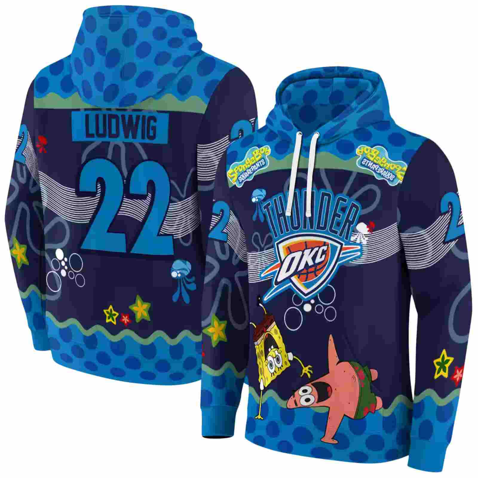 custom oklahoma city thunder spongebob patrick star blue navy hoodie fashion forward