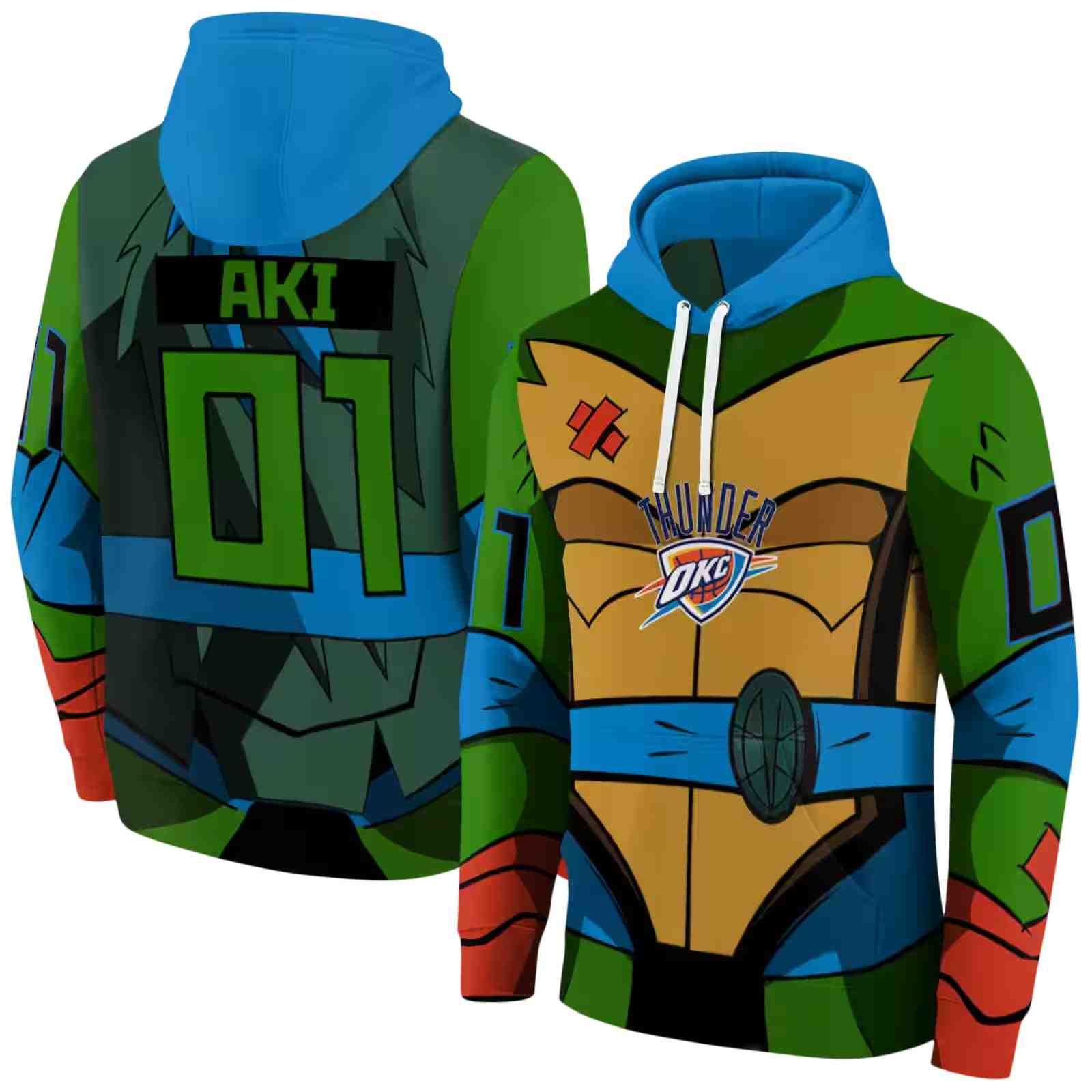 custom oklahoma city thunder superhero armor blue green hoodie fashion forward