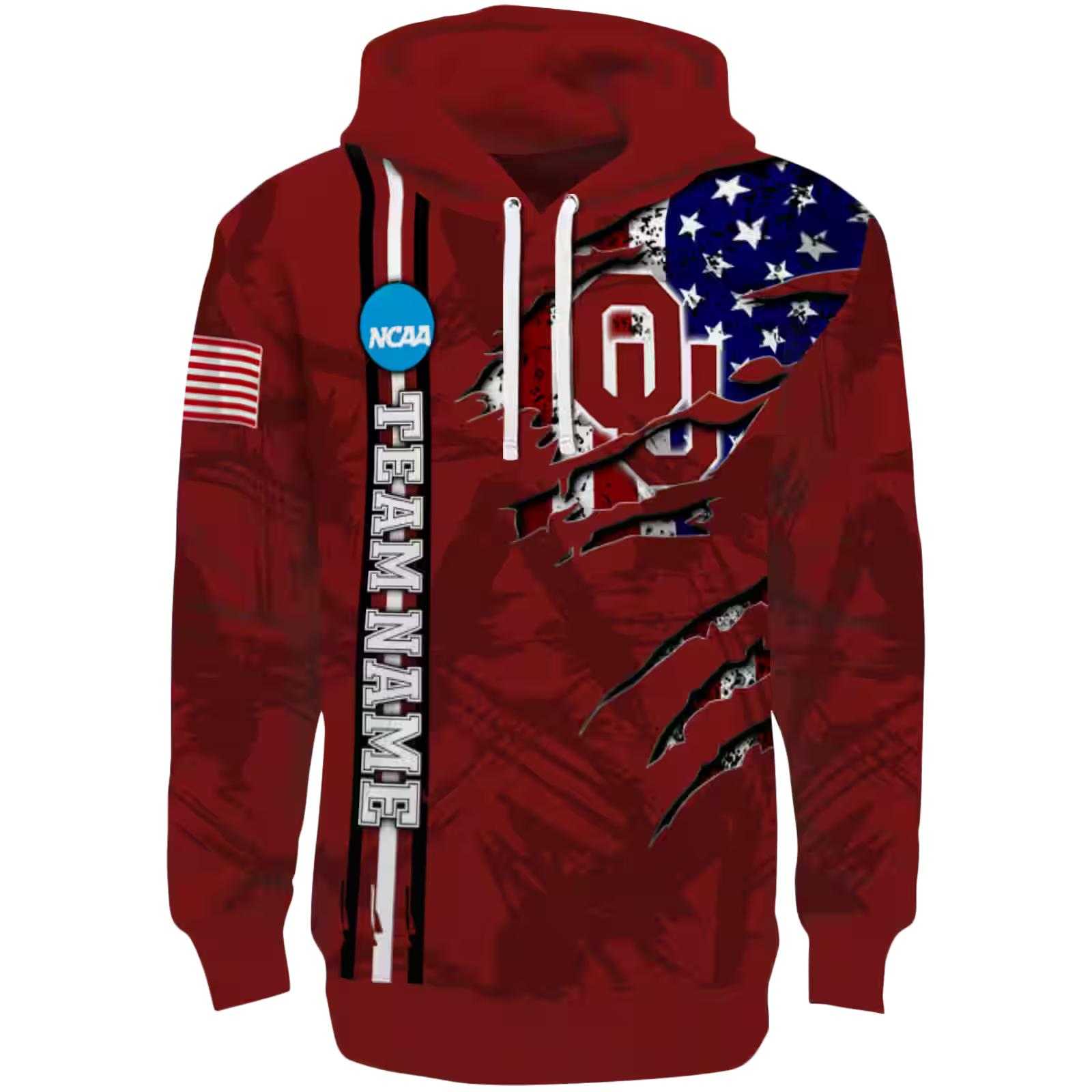 Custom Oklahoma Sooners Ripped Flag Crimson Hoodie