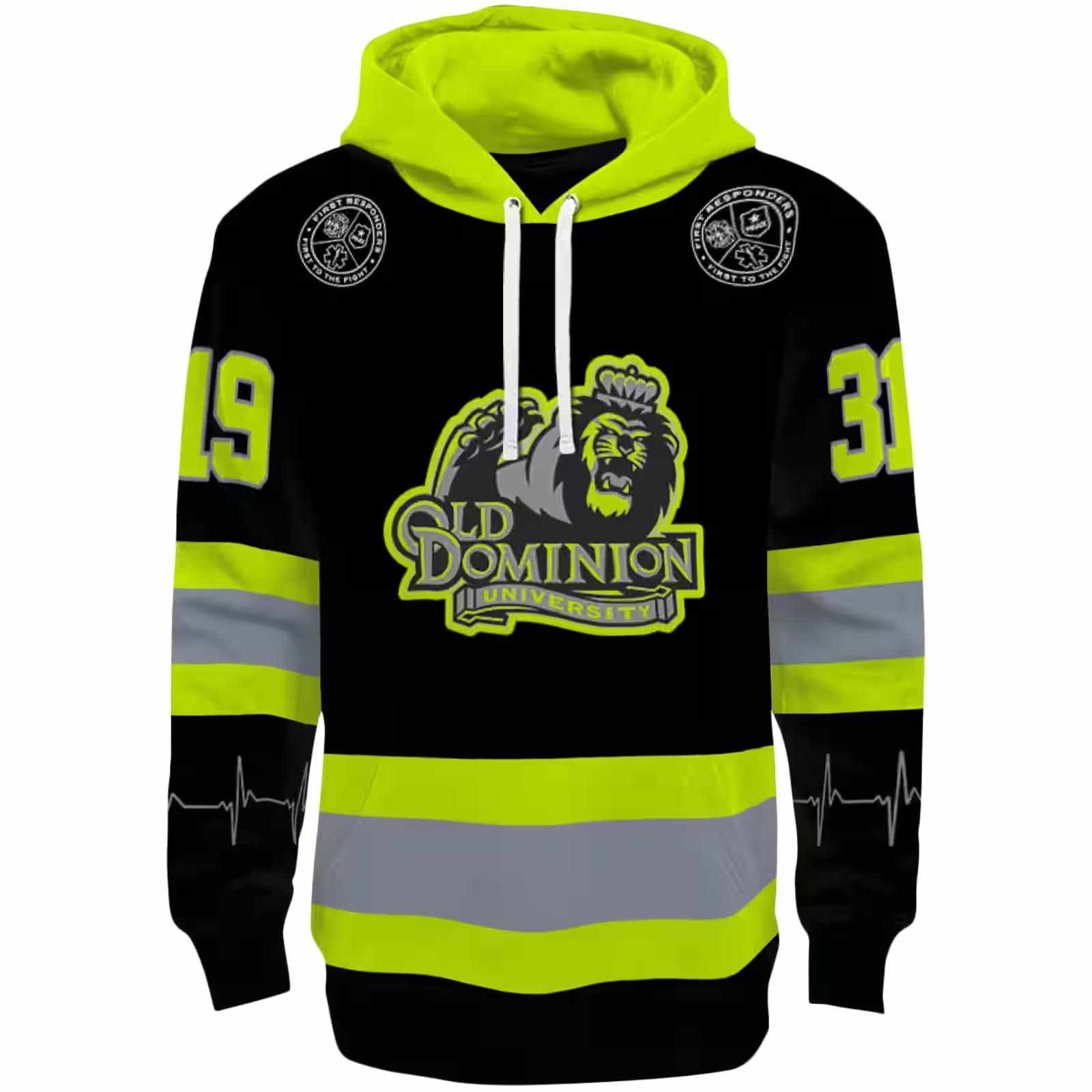 Custom Old Dominion Monarchs Safety Motif Black Neon Green Hoodie