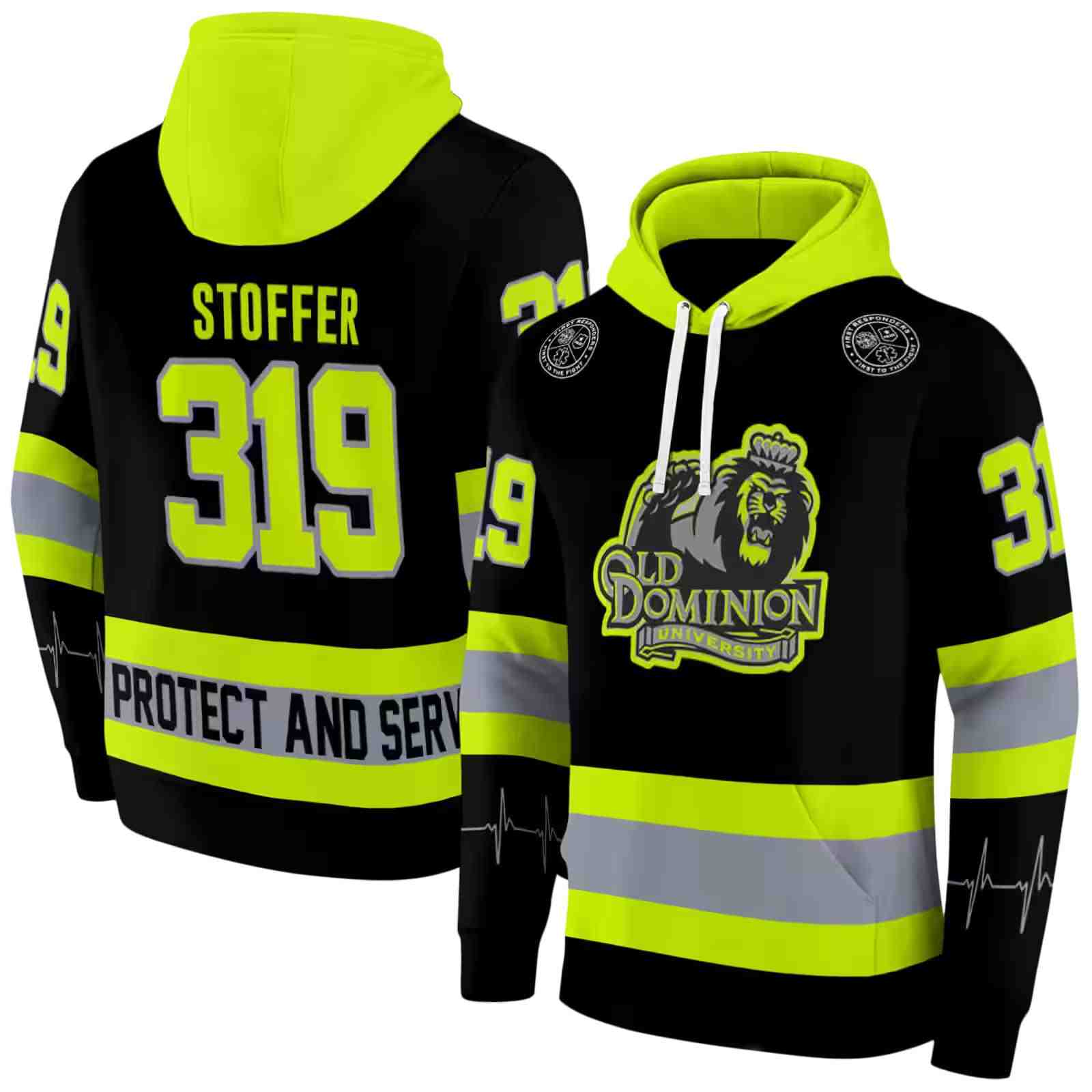 custom old dominion monarchs safety motif black neon green hoodie fashion forward