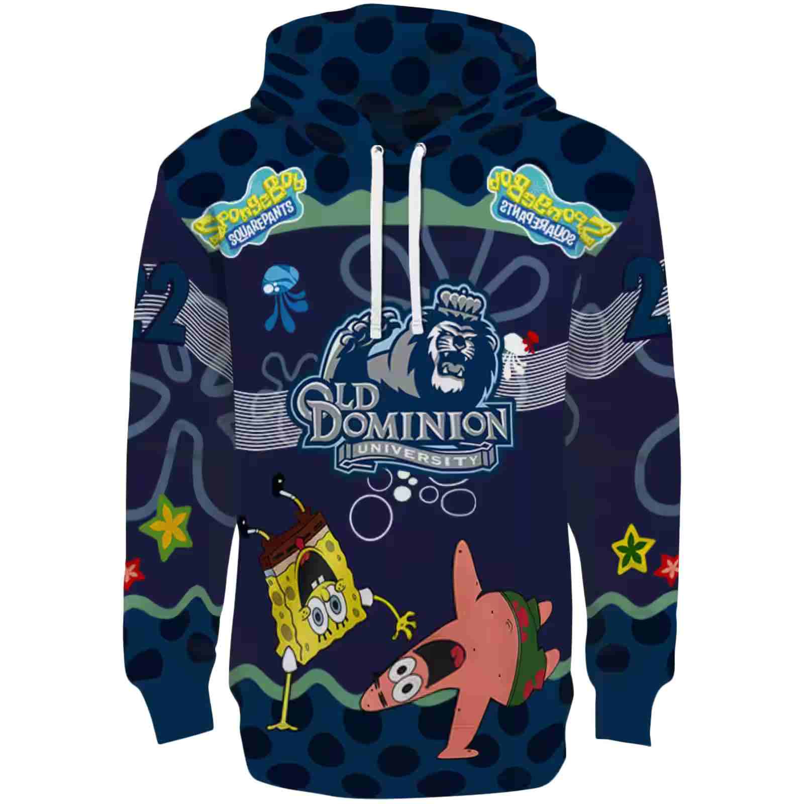 Custom Old Dominion Monarchs Spongebob Patrick Star Blue Navy Hoodie