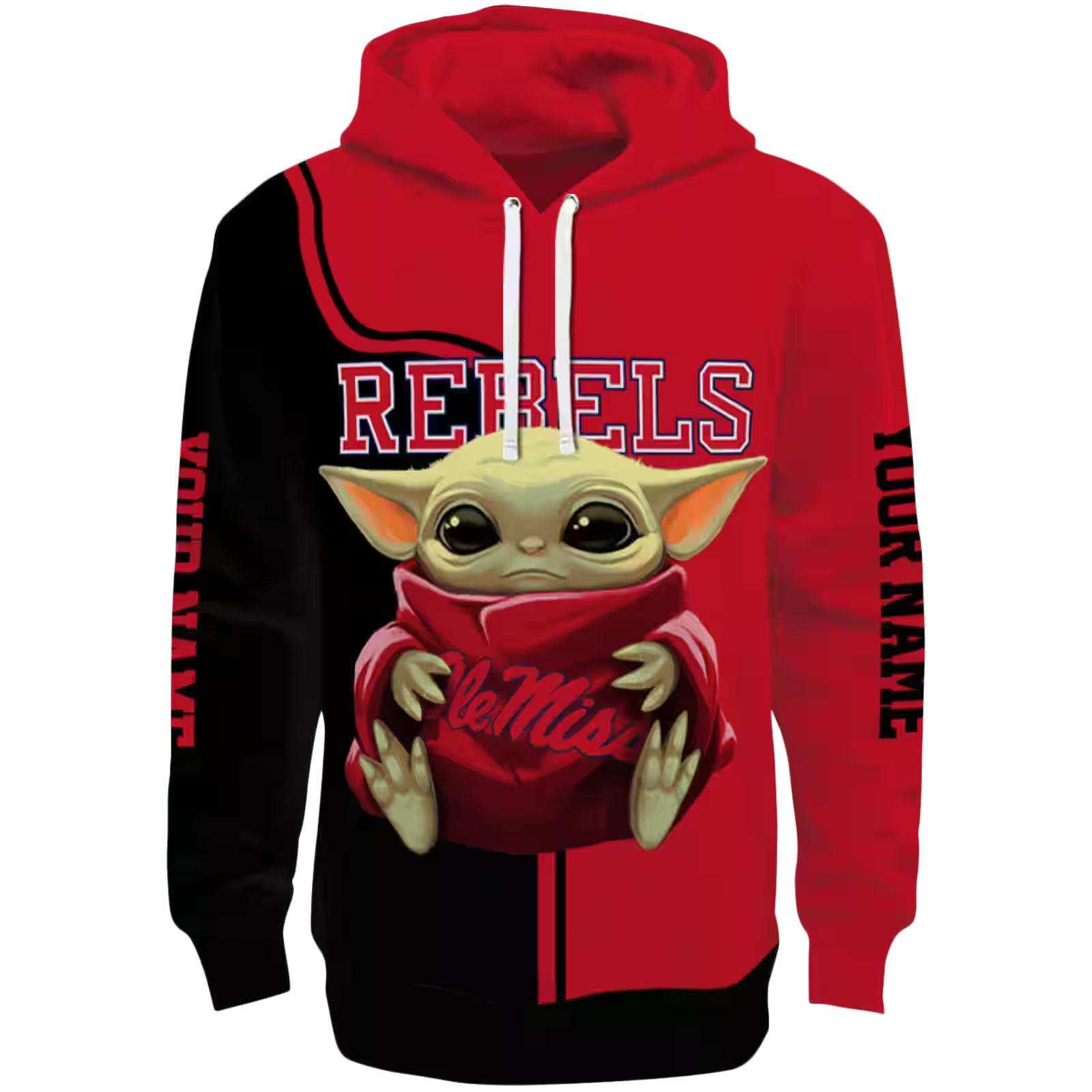 Custom Ole Miss Rebels Baby Yoda Red Black Hoodie