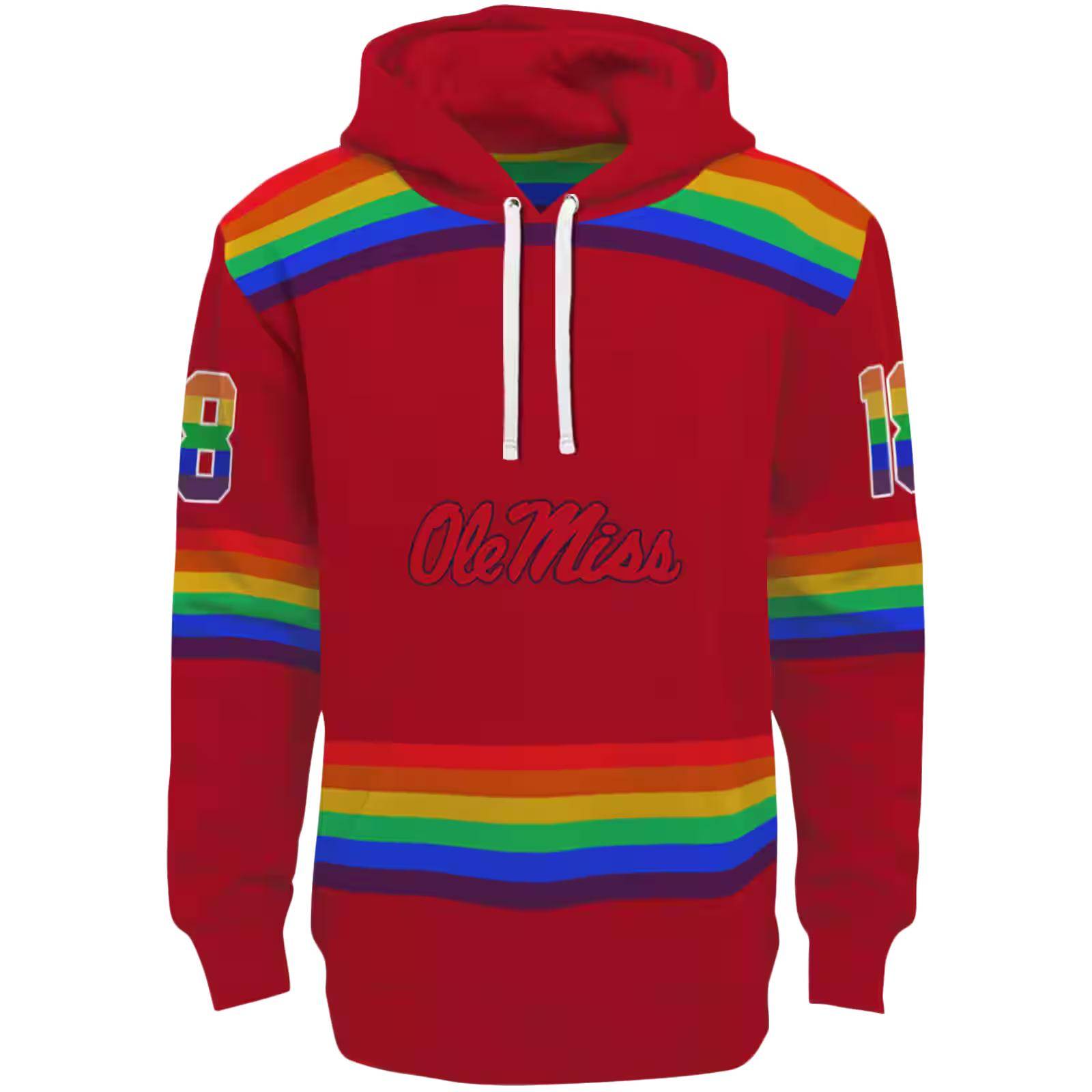 Custom Ole Miss Rebels Rainbow Stripes Red Hoodie