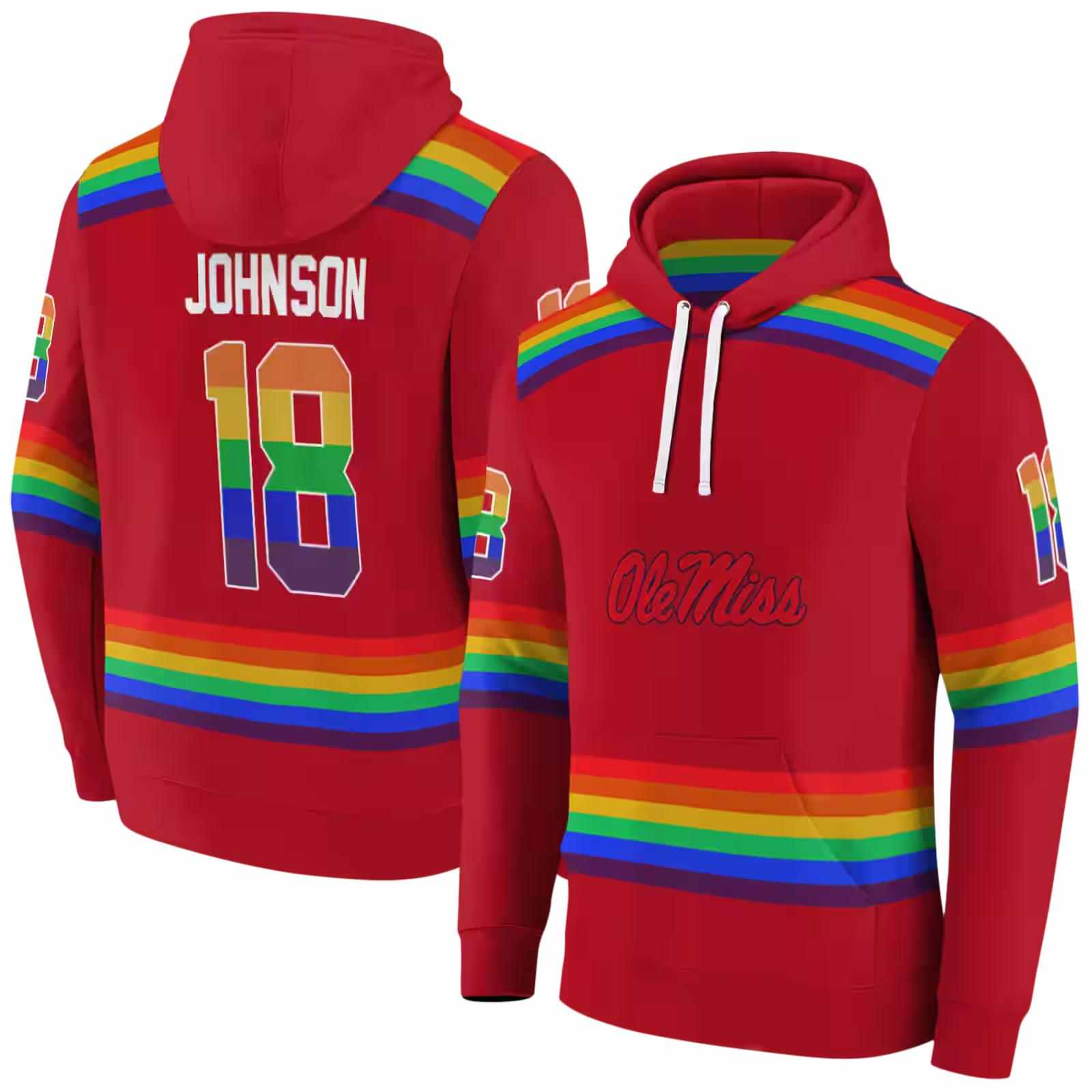custom ole miss rebels rainbow stripes red hoodie fashion forward