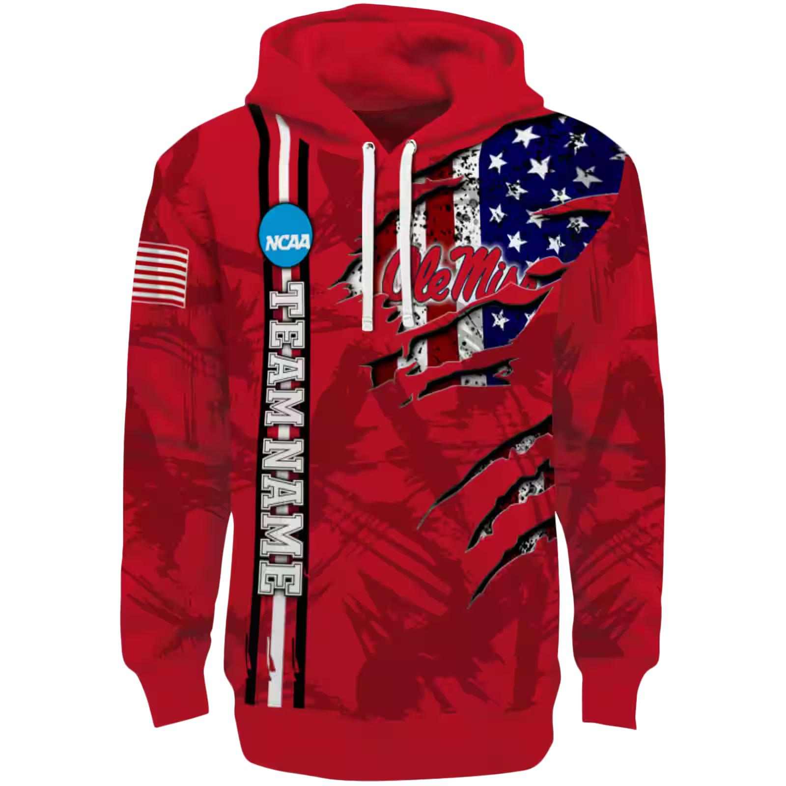Custom Ole Miss Rebels Ripped Flag Red Hoodie