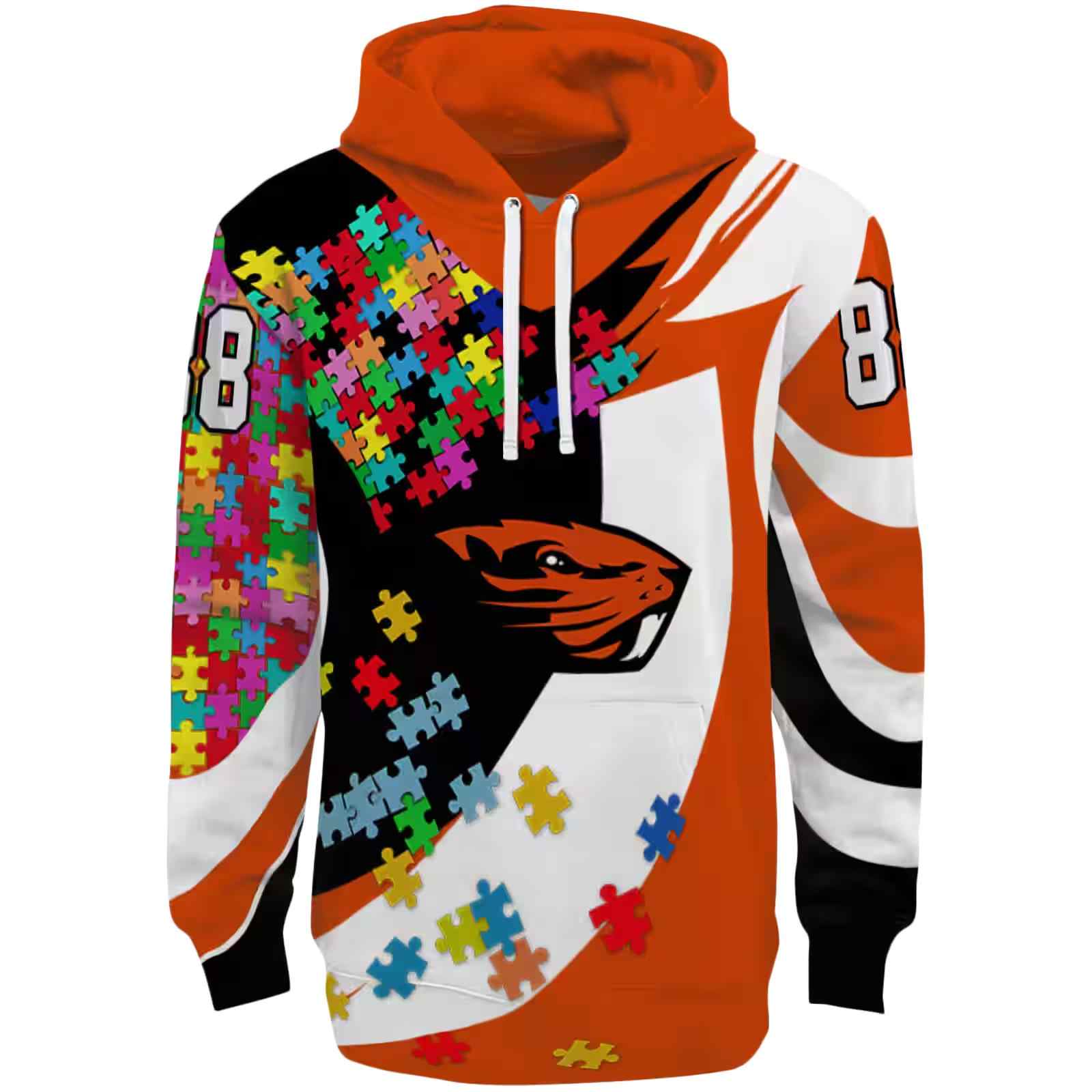 Custom Oregon State Beavers Puzzle Pieces Orange Hoodie