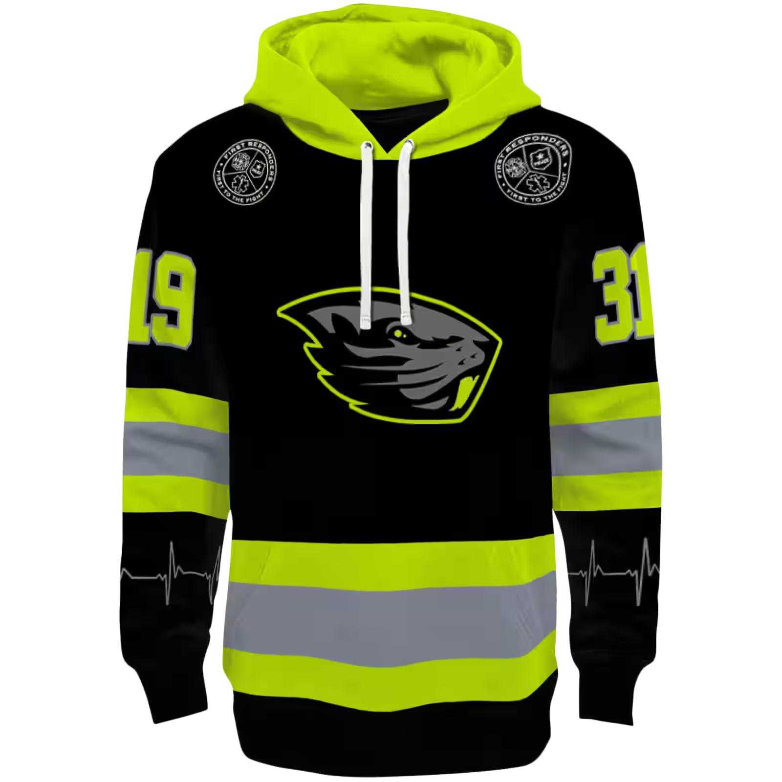 Custom Oregon State Beavers Safety Motif Black Neon Green Hoodie