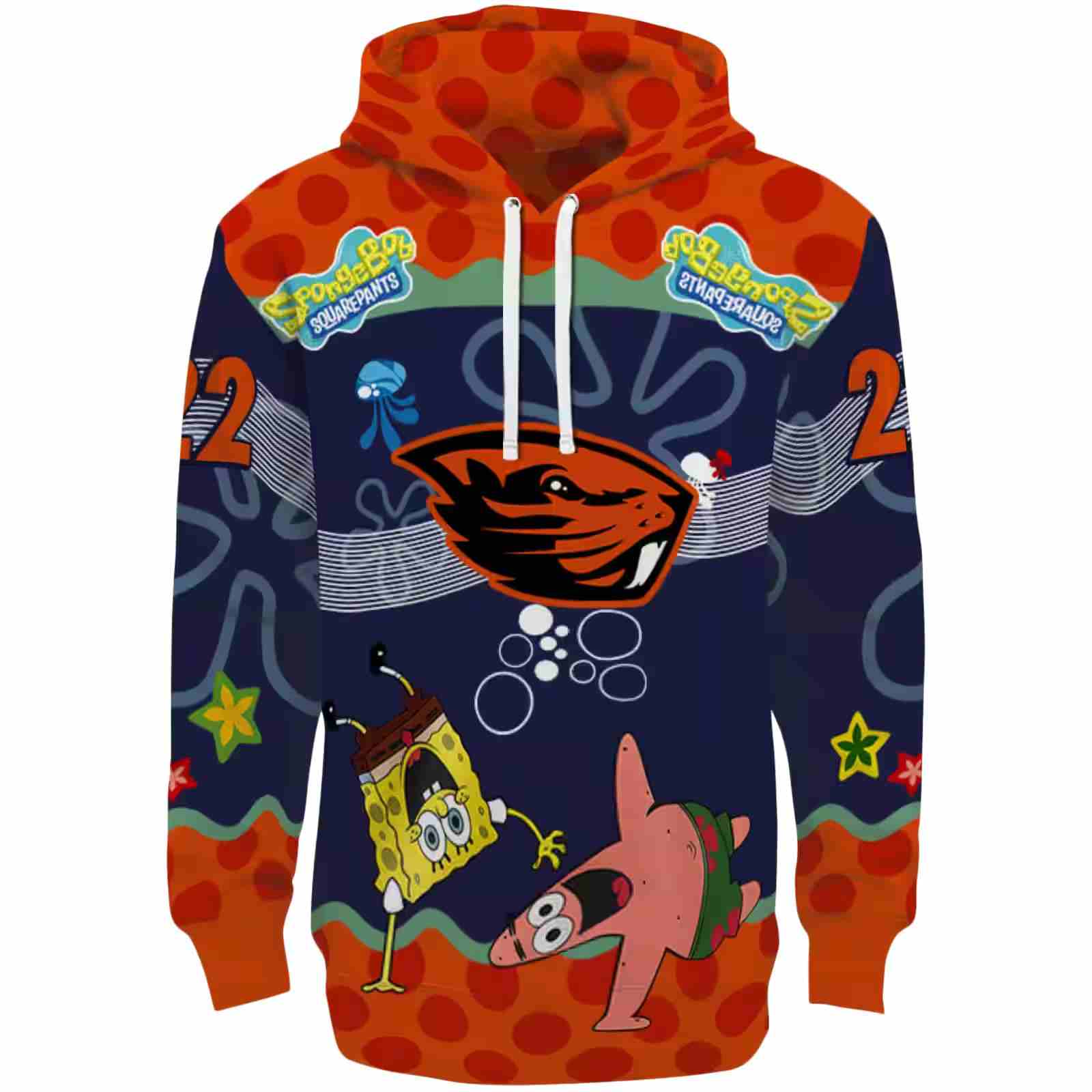 Custom Oregon State Beavers Spongebob Patrick Star Orange Navy Hoodie