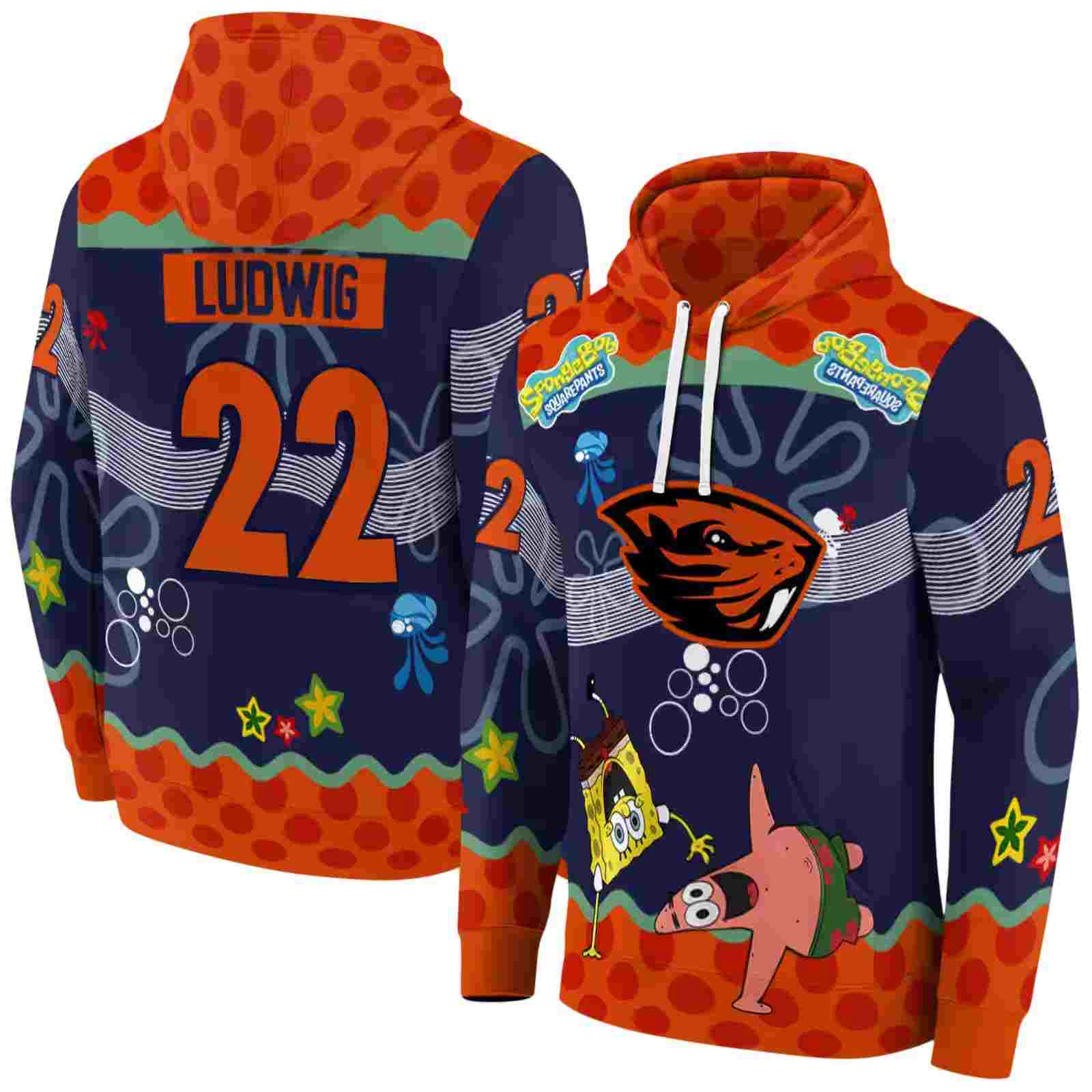 custom oregon state beavers spongebob patrick star orange navy hoodie fashion forward