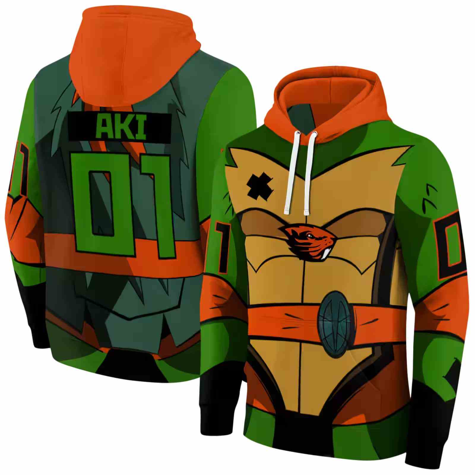 custom oregon state beavers superhero armor orange green hoodie fashion forward