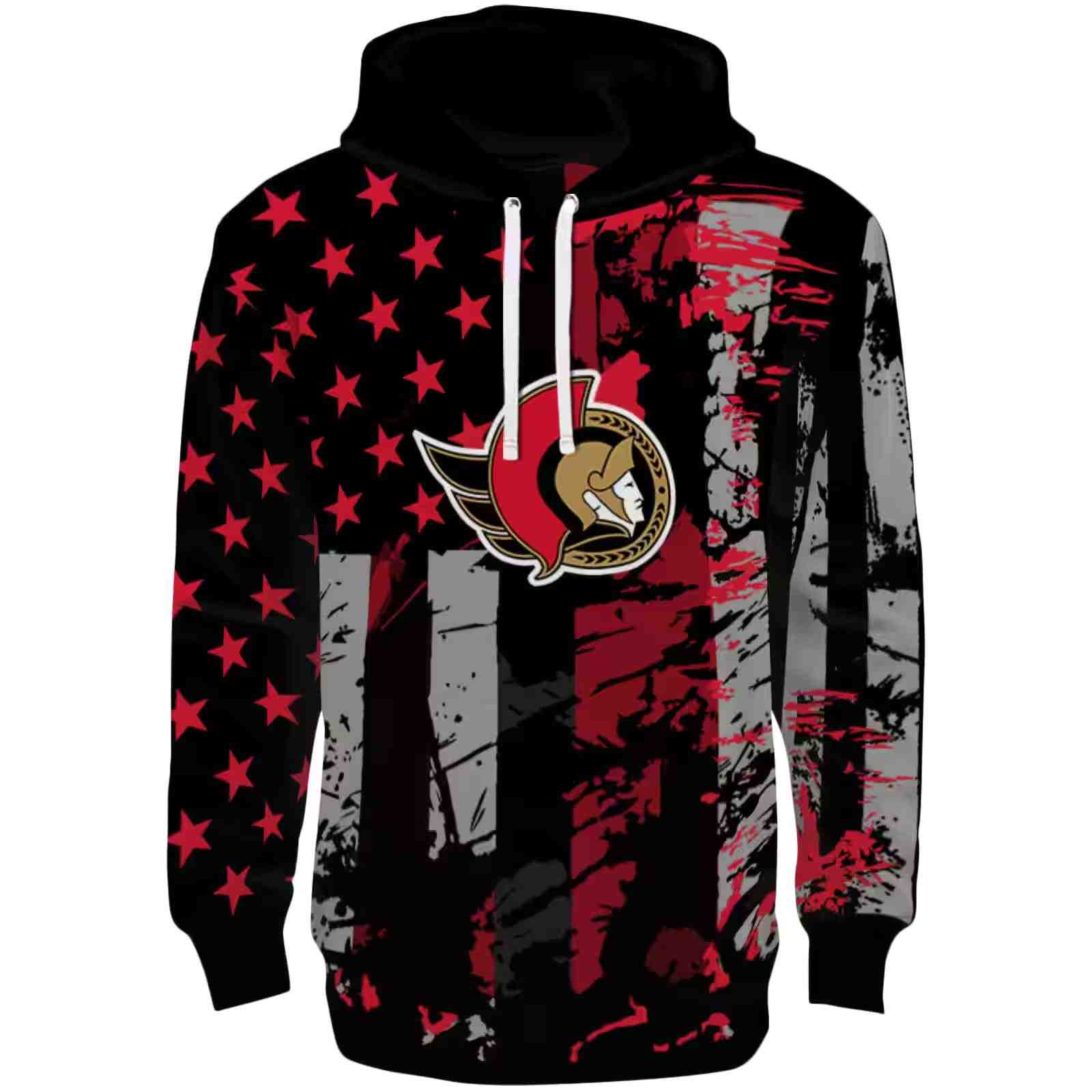 Custom Ottawa Senators Distressed Flag Red Black Hoodie