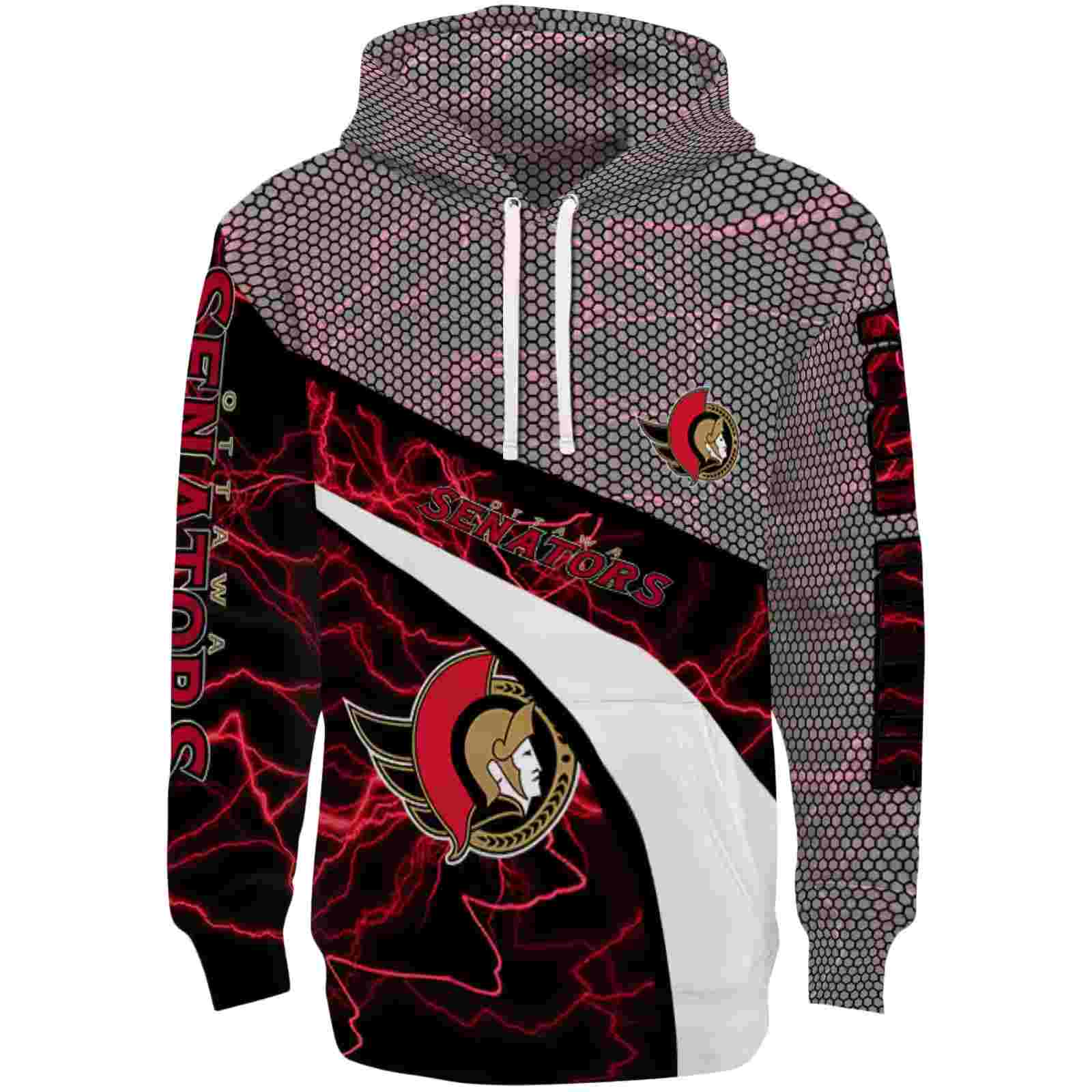 Custom Ottawa Senators Hexagonal Mesh Red Black Gray Hoodie