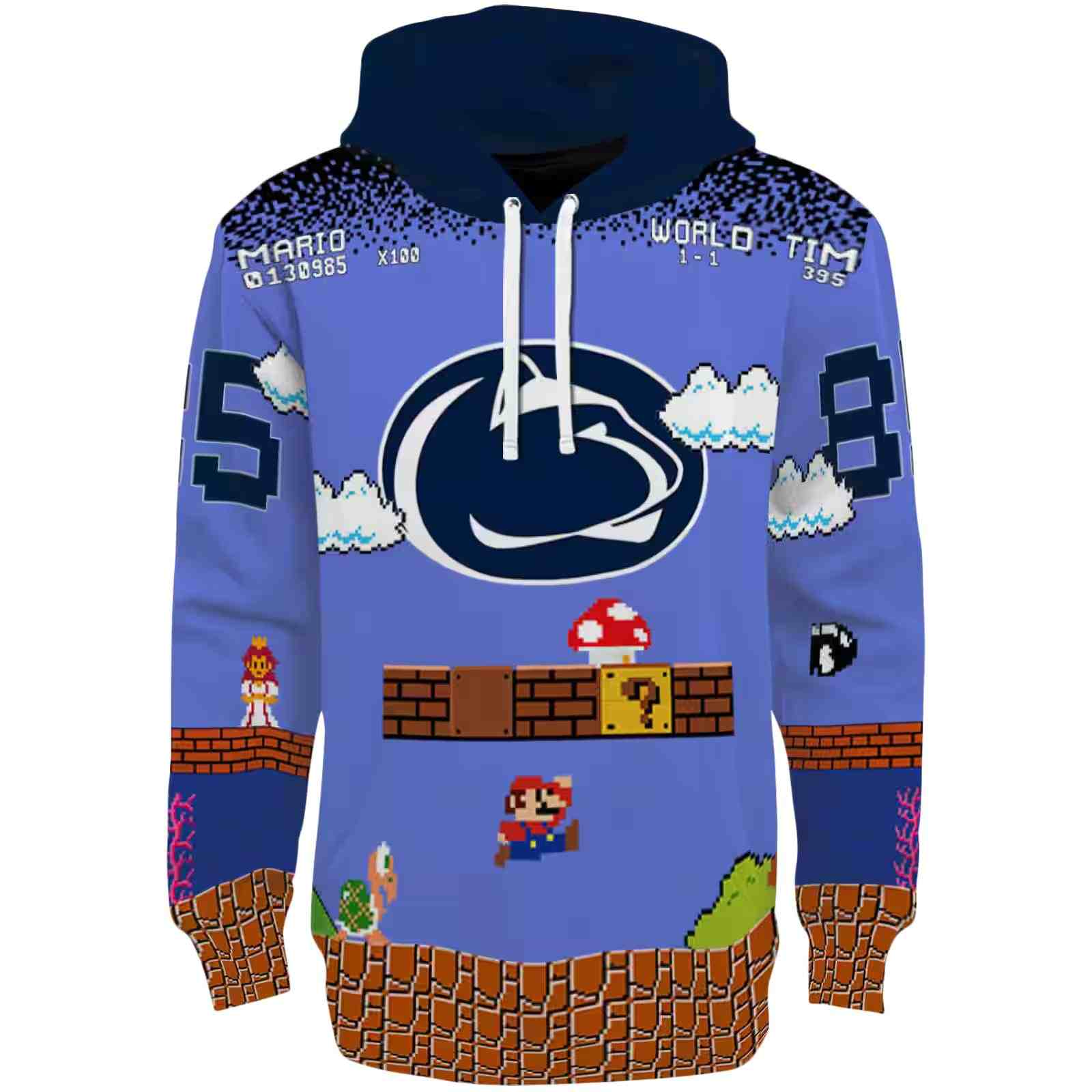 Custom Penn State Nittany Lions Mario Blue Black Hoodie